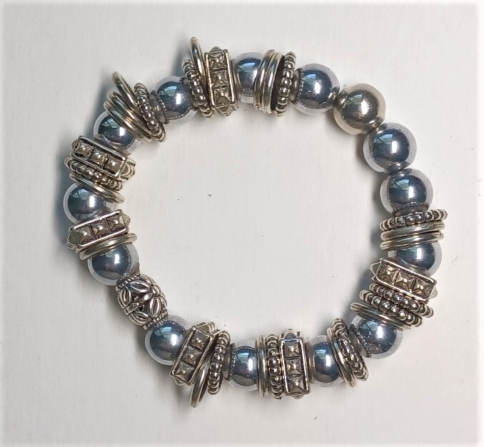 Silver Metal 7.75inch Rugged Beaded Bracelet