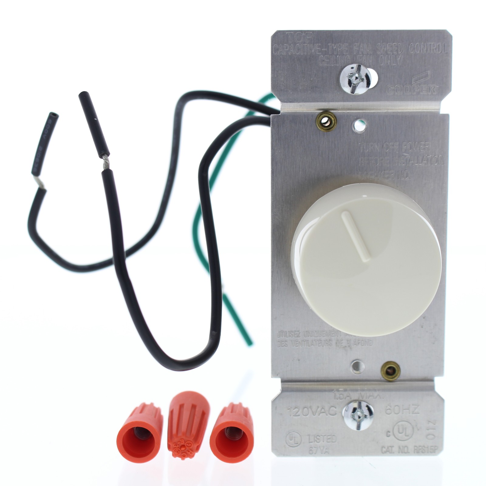 Cooper RFS15-A Almond Ceiling Fan Control 3-Speed Rotary Switch 1.5A 120V