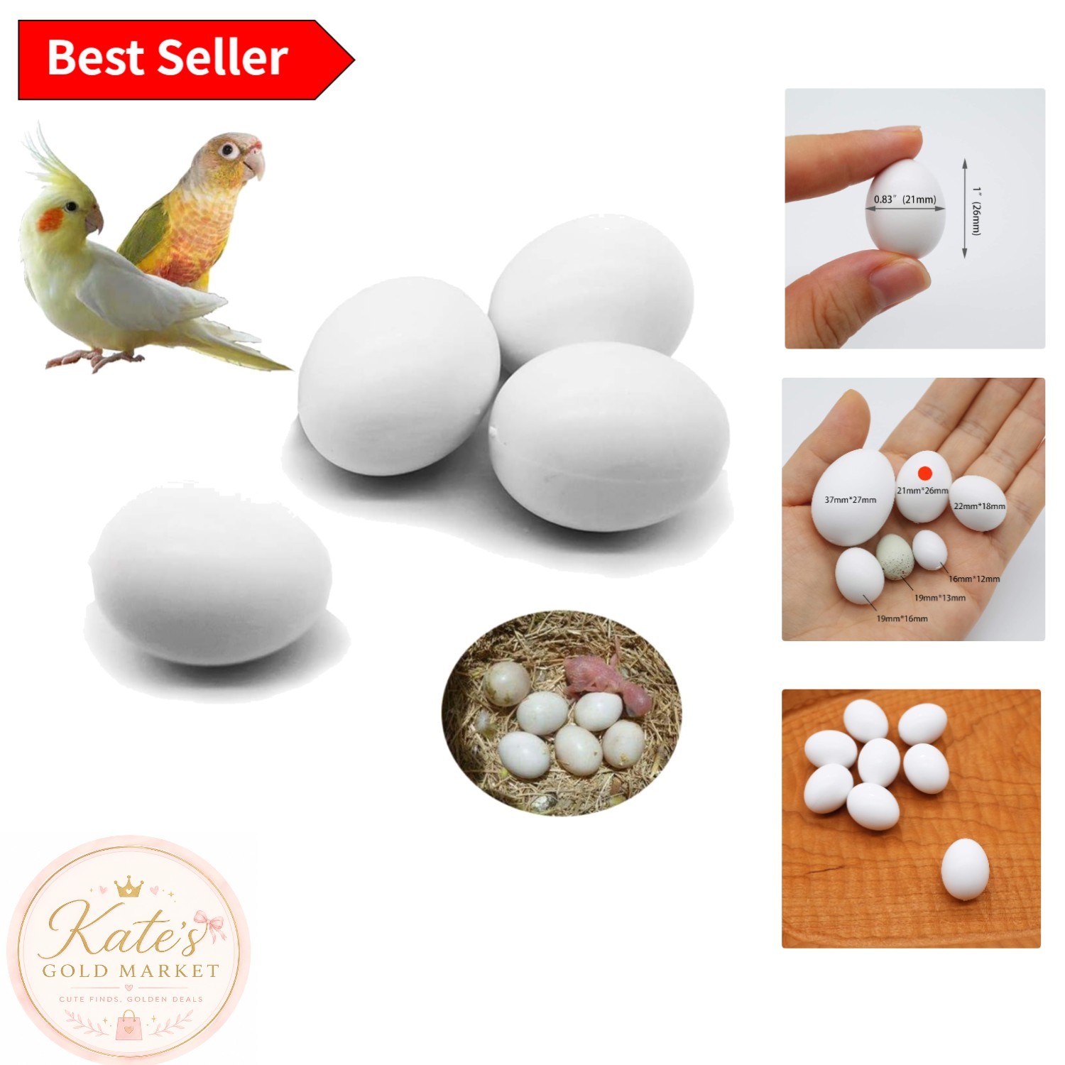 Set of 4 Realistic Plastic Eggs for Parrot Egg Management - Healthier Hatching