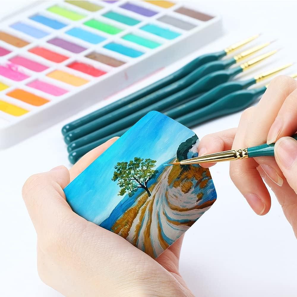 Detail Thin Paint Brush Set 6pcs for Model Minature Craft and Art Painting Green