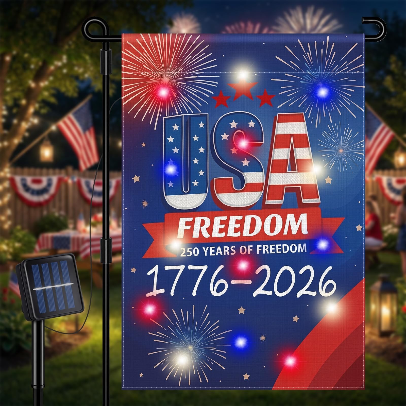 Remagr Lighted 250th Anniversary Garden Flag for Outside, Solar Flag USA Doub...