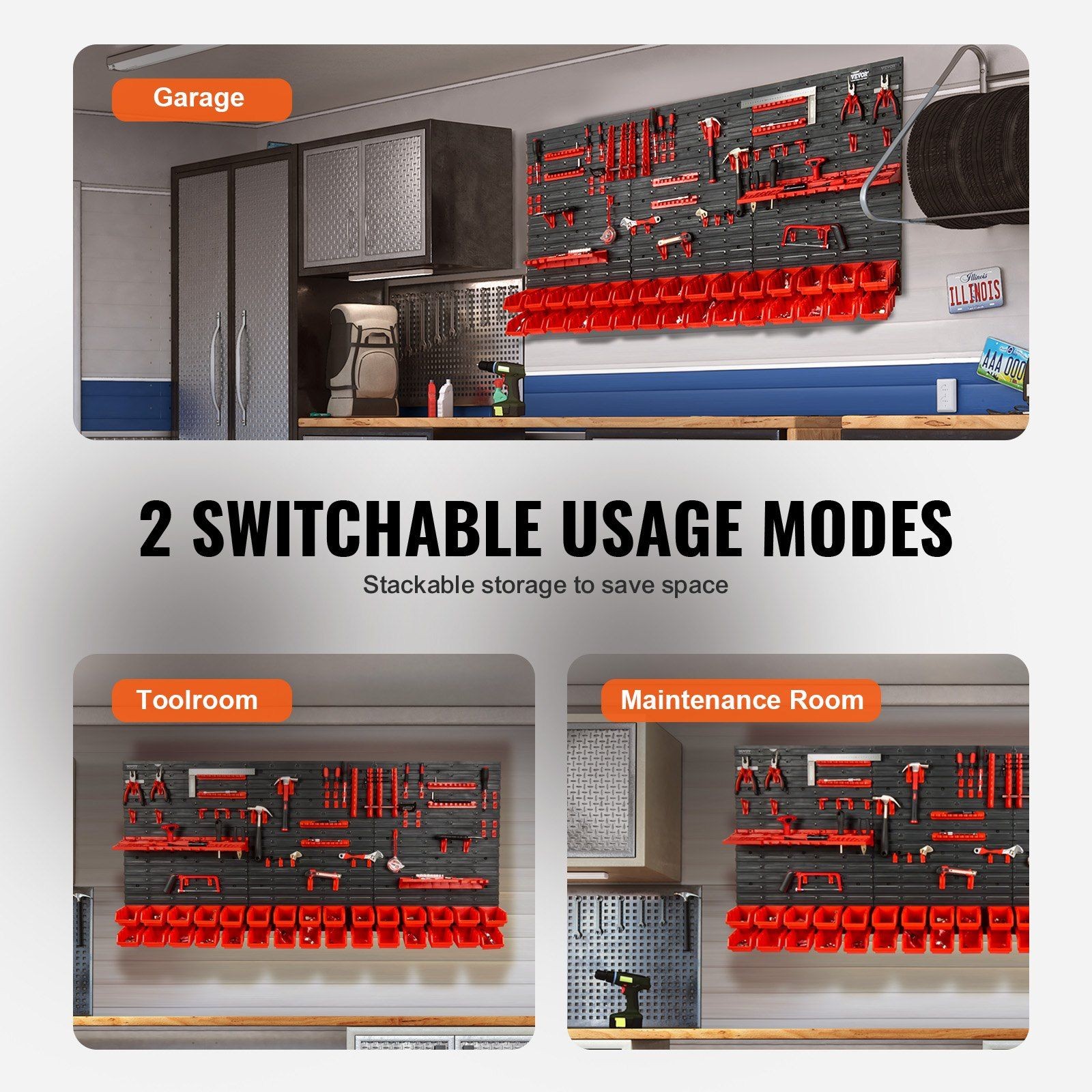 30-Bin Wall-Mounted PP Parts Organizer w/ Panel & Hooks