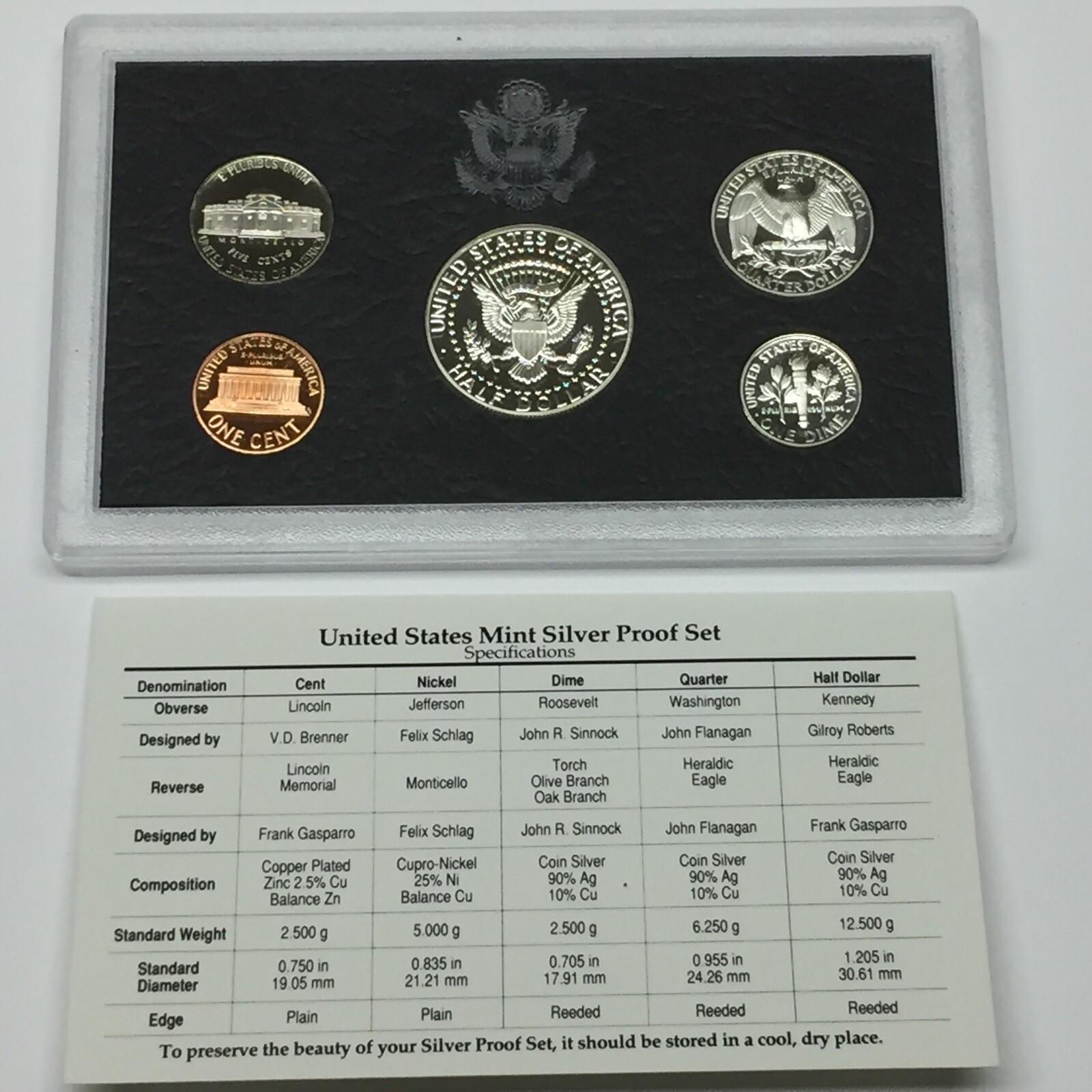 1997 US Mint Silver Proof Set 5 Piece Silver Set with Box & COA