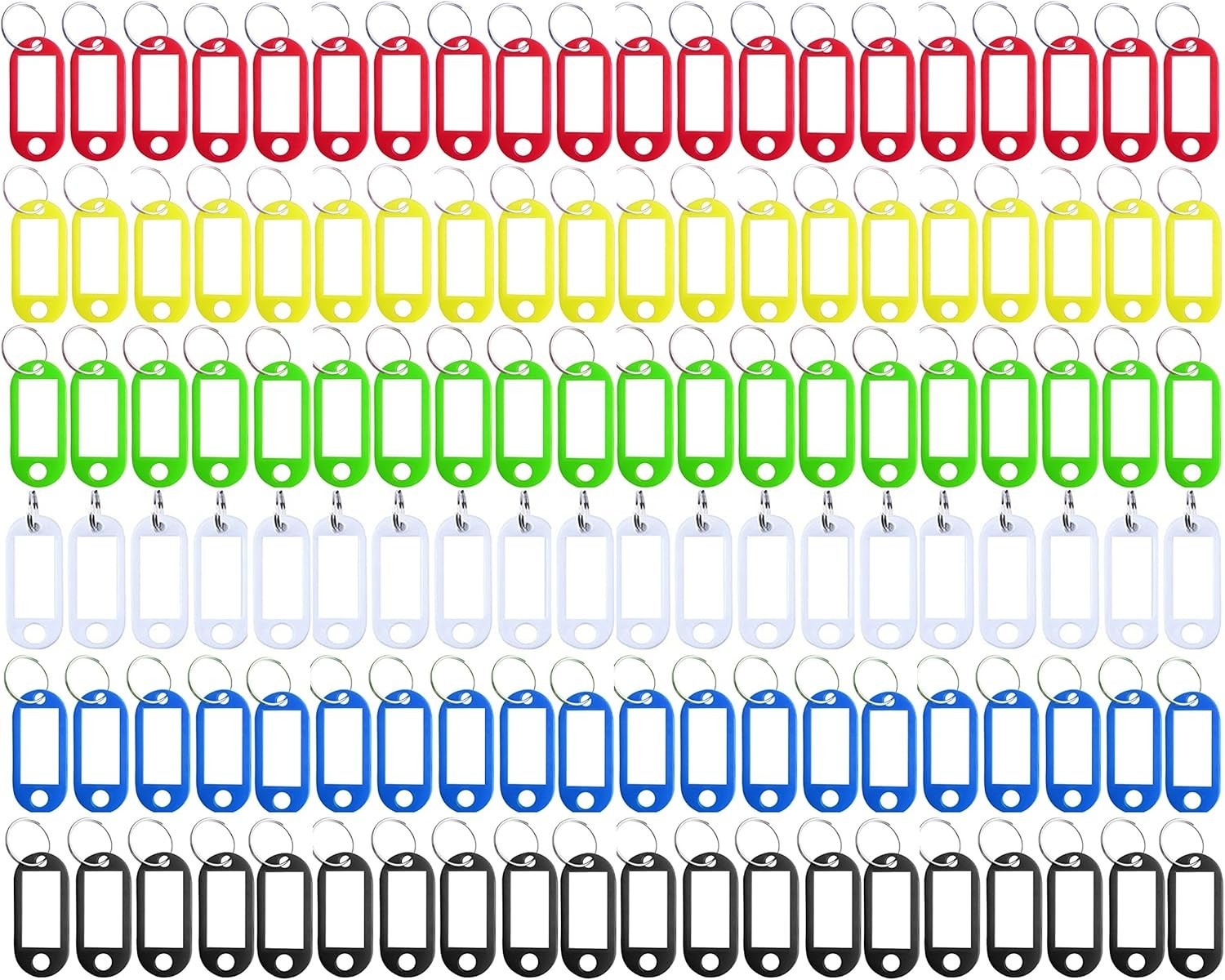 20 or 120 Pack Plastic Key Tags with Label Window ID Tag & Split Ring Keychain