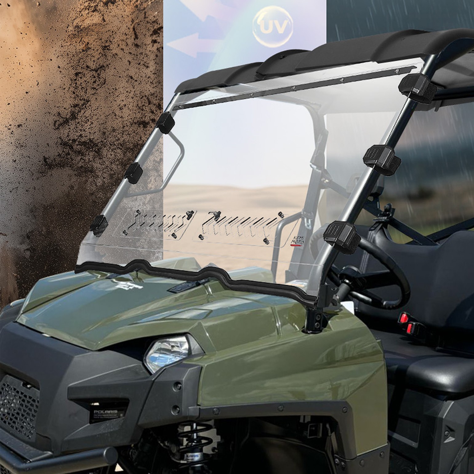 UTV Front Vented Windshield for Polaris Ranger 800 /Crew 570 Full Size/ XP 800