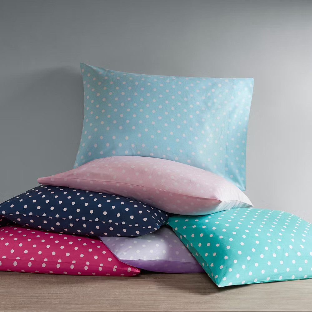 Twin Polka Dot Printed Cotton Sheet Set Pink