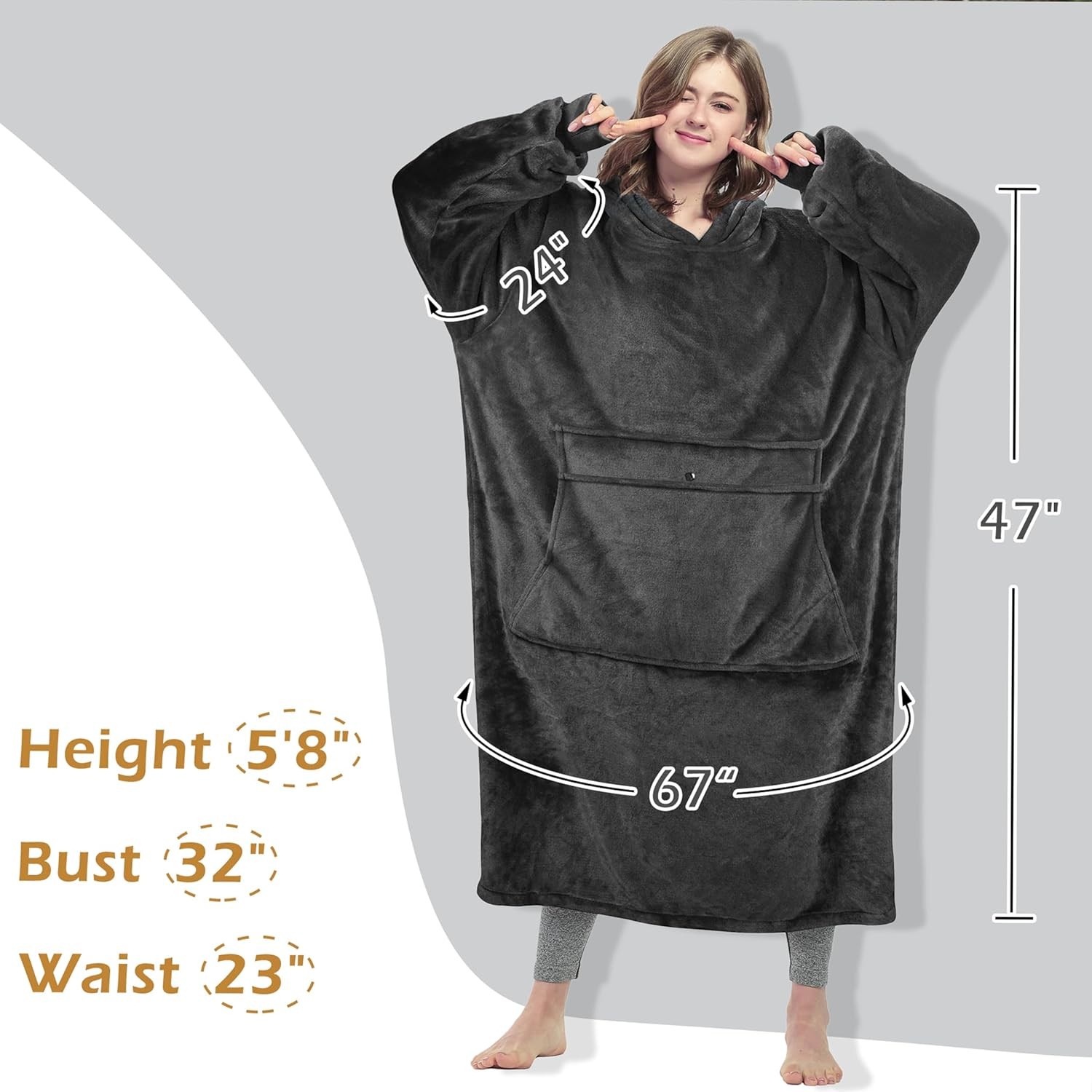 Catalonia Oversized Blanket Hoodie Adult-Extra Long, Black-ankle Length