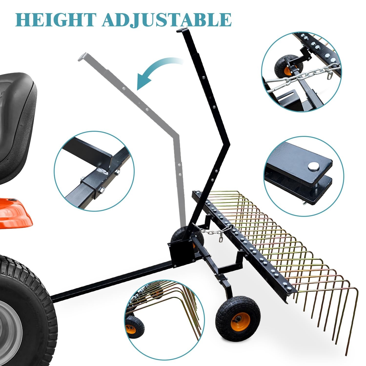 60" ATV UTV Tow Behind Pine Straw Rake ,Lawn Tractor Landscape Rake ,Yard Tools