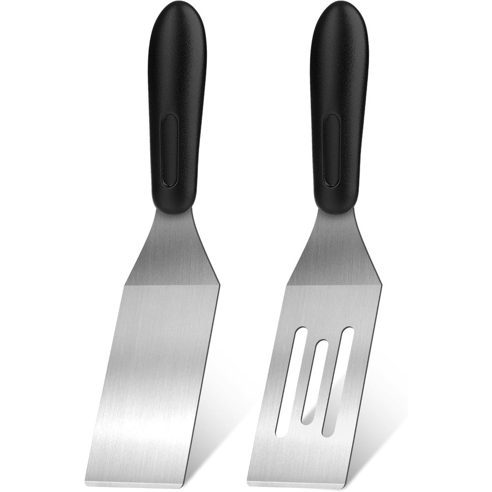 2Pcs Mini Stainless Steel Spatula Set Heat Resistant Handle Metal Spatula for