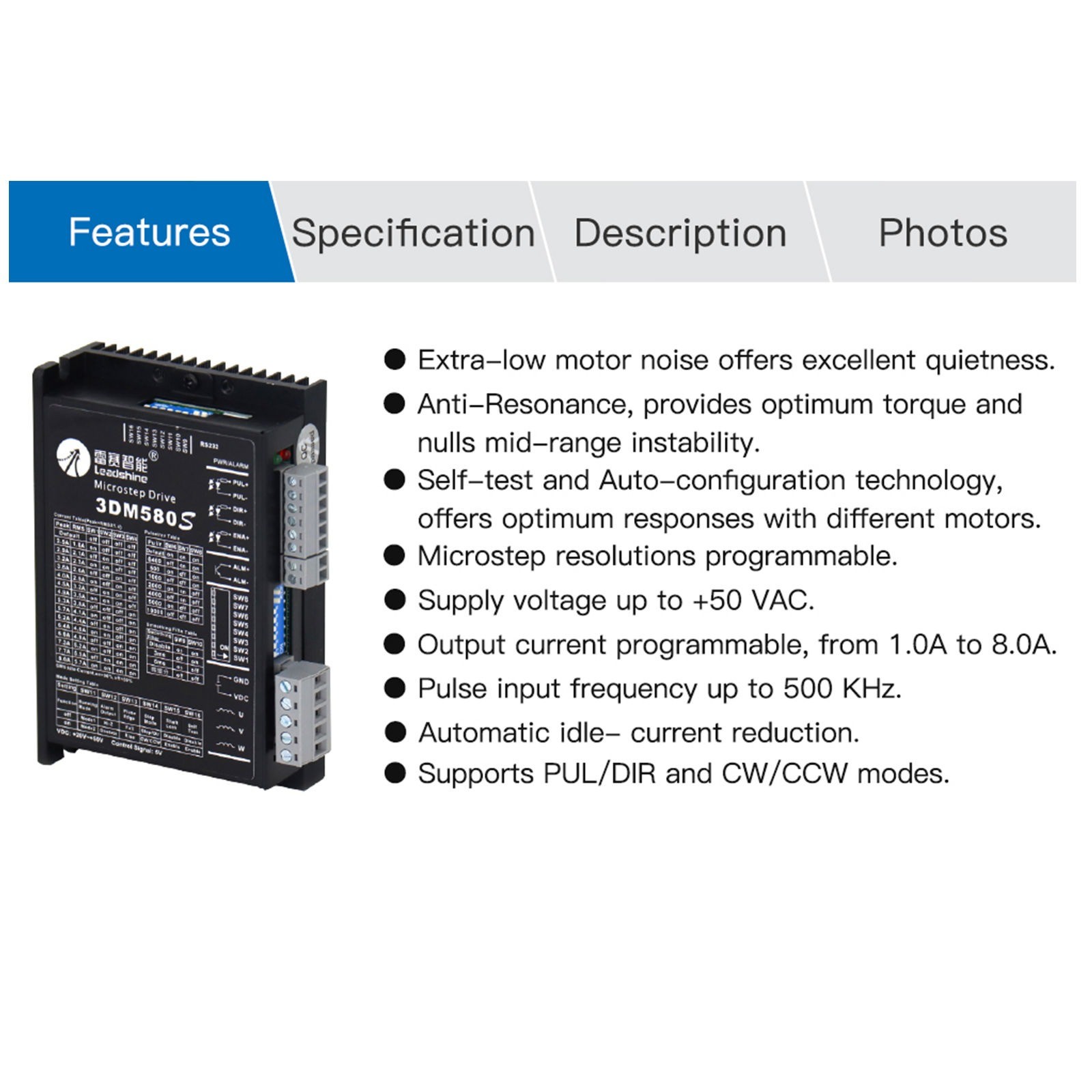 Leadshine 3DM580S 3Phase Stepper Driver For Stepping Motor CNC Engraving Machine