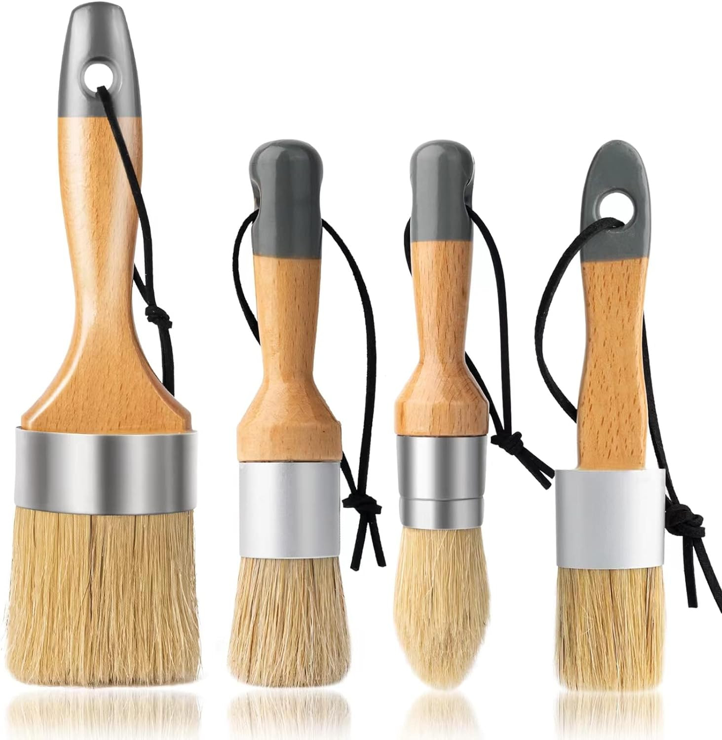 Chalk and Wax Paint Brush Furniture Set of 4, Natural Bristles | Small Round and
