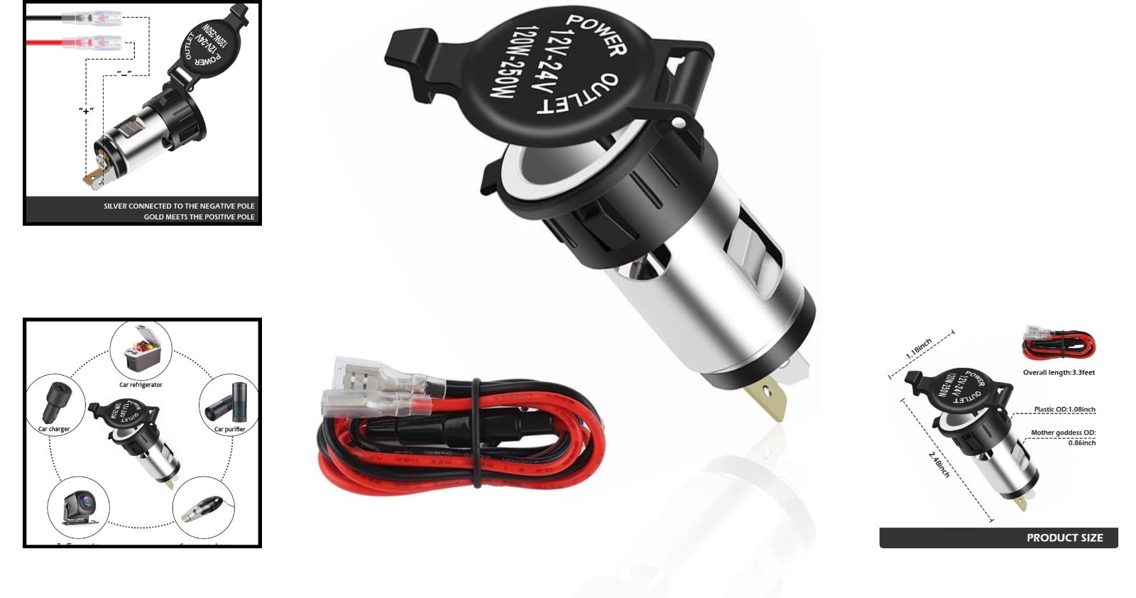 Heat Resistant Universal Cigarette Lighter Socket with Extension Cable Included