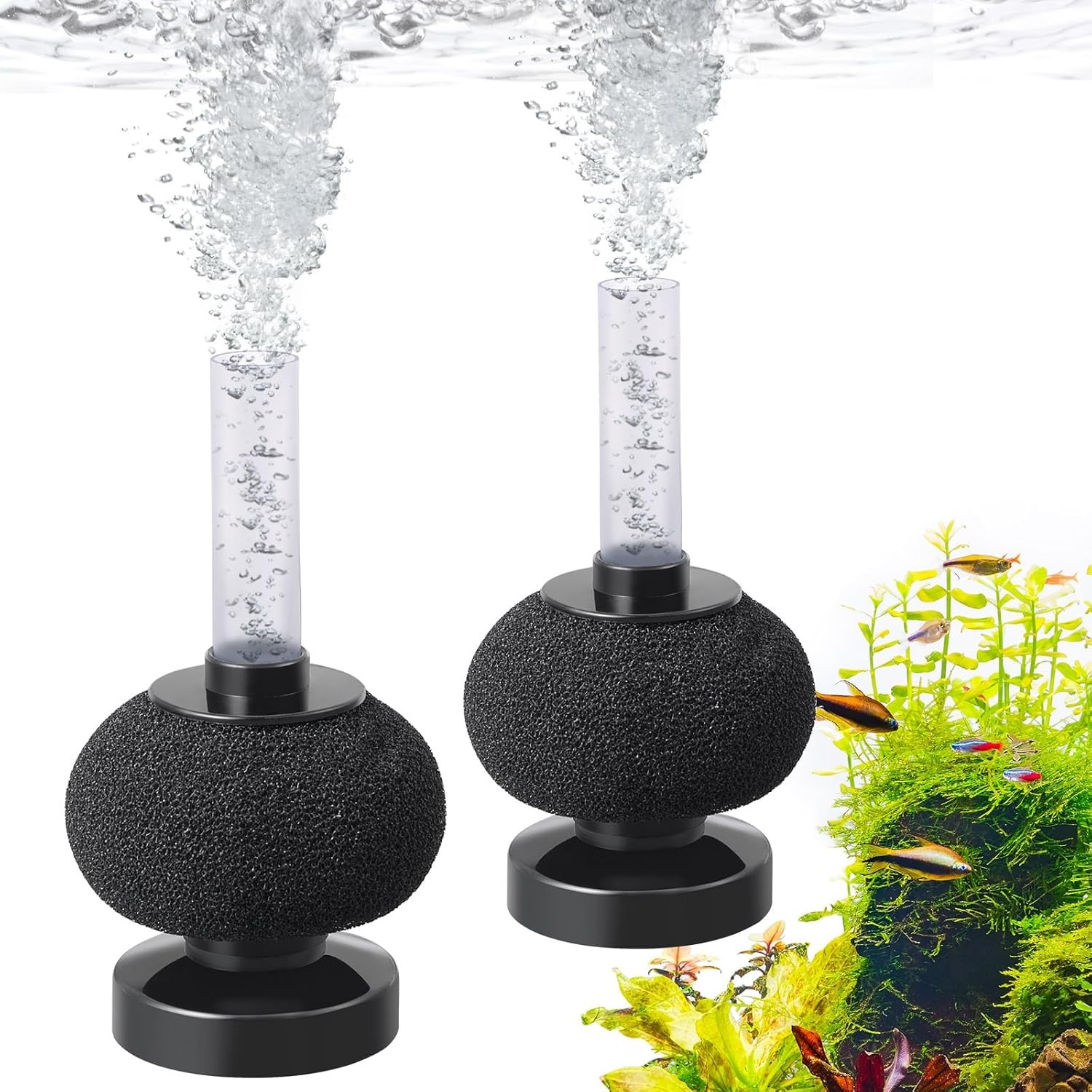 HITOP 2 Pack Aquarium Bio Sponge Filter: 4in Mini Air-Powered Fish Tank black