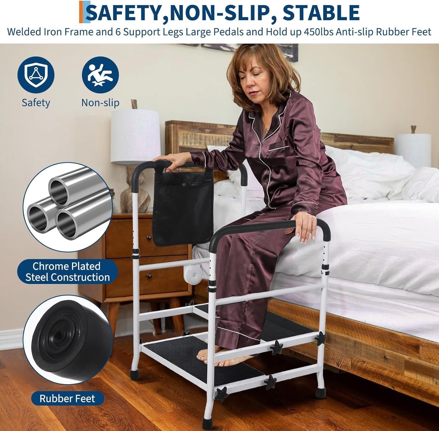 Step Stool Dual Handle Non-Skid Platform 450Lbs Capacity Height Adjust Seniors