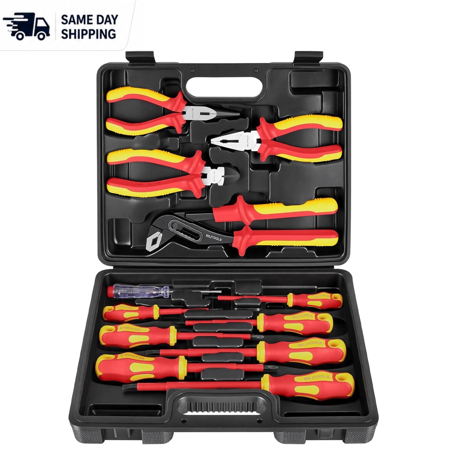 Durable 1000V Insulated Screwdriver Set with Magnetic Tips & Pliers - 12 Pieces