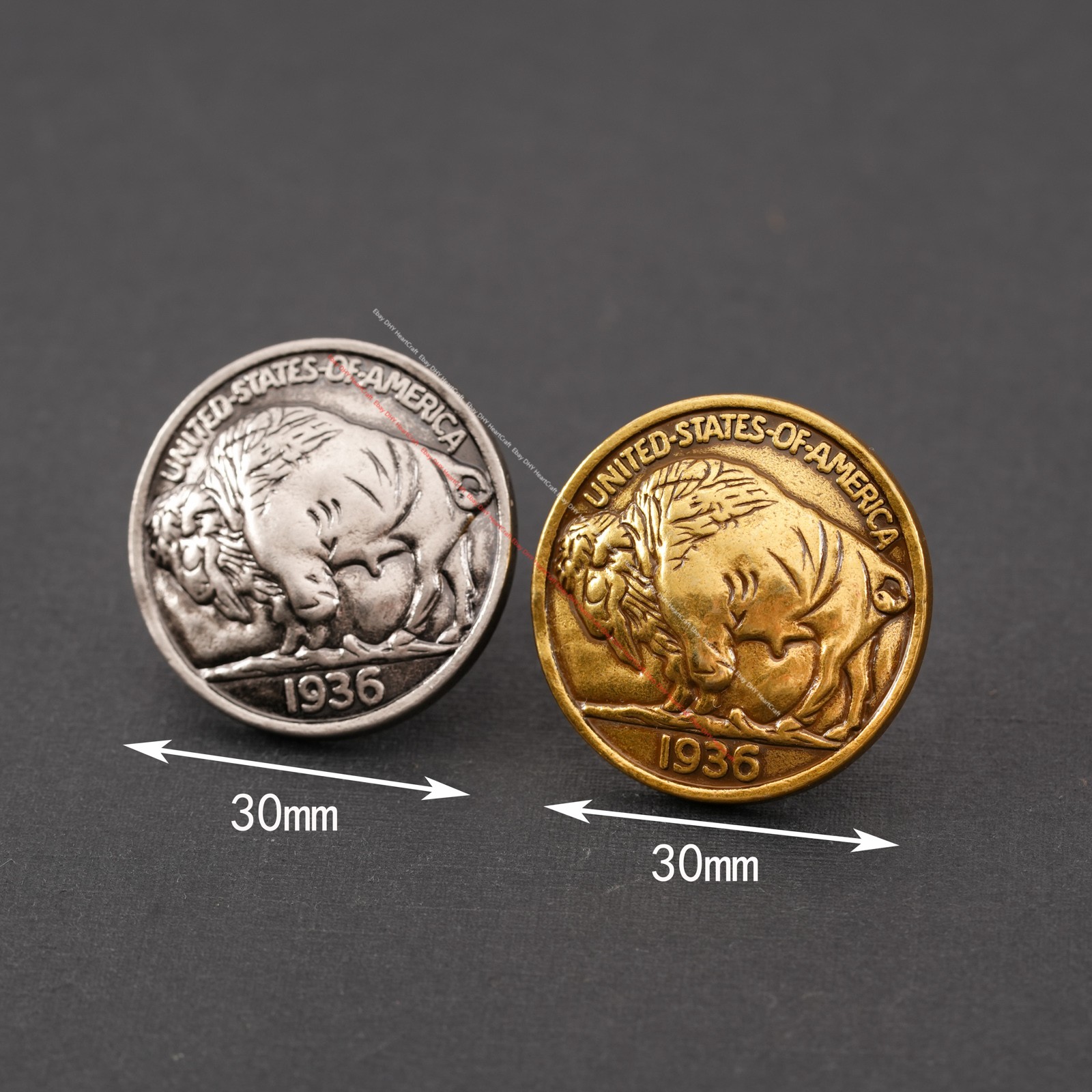 30mm Lot 10X Brass Metal Buffalo Nickel Indian Head Leathercraft Belt Bag Concho