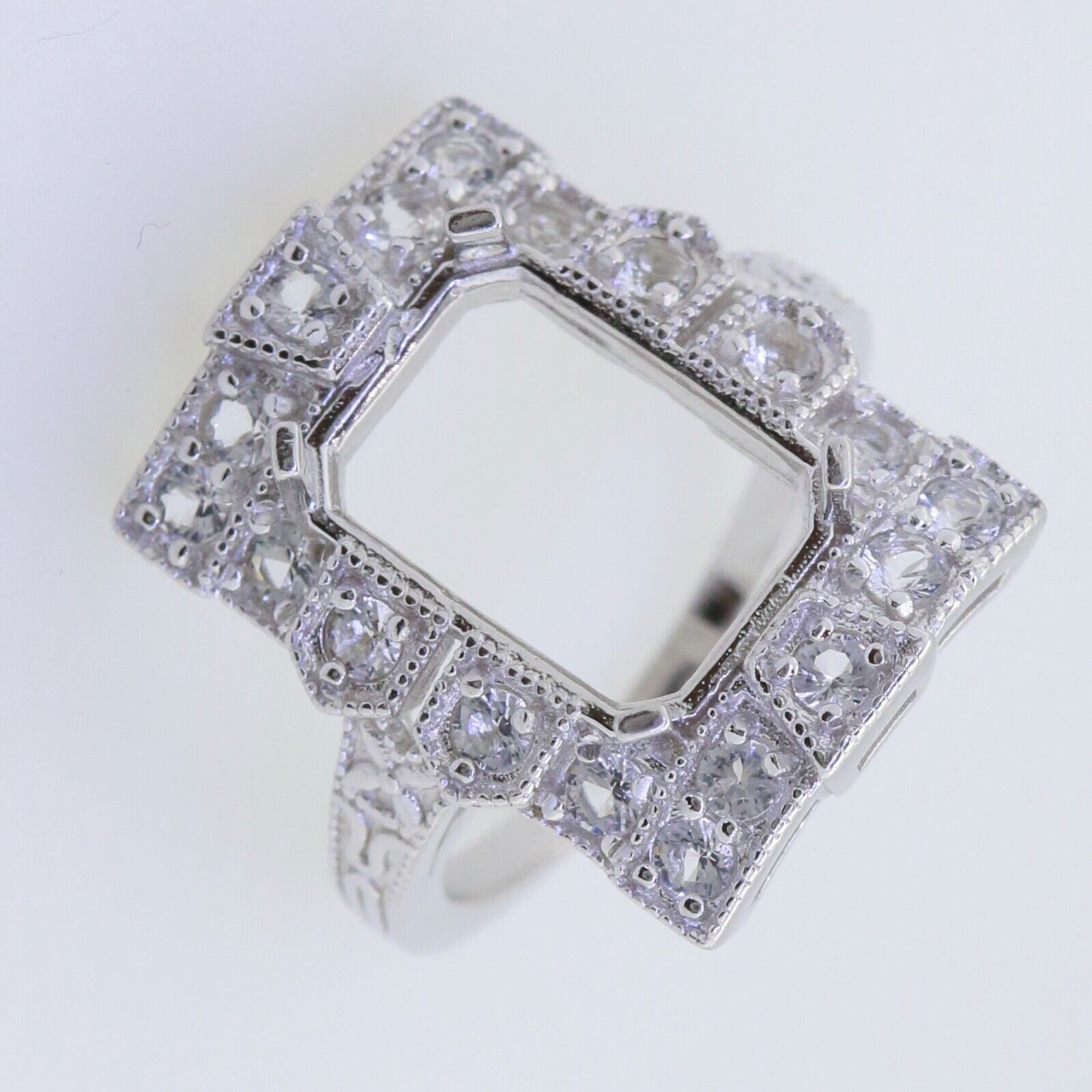 Sterling Silver Semi Mount Ring Setting Emerald OCT 14x10mm Cabochon L777R