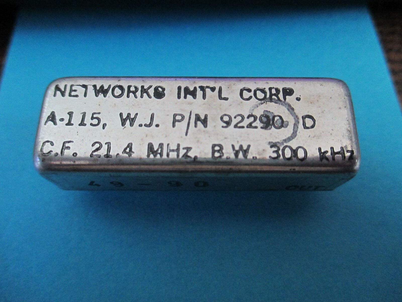 WJ 92290 Radio Crystal Filter NeTworks Intl Corp A115 300 Khz BW 21.4 MHz CF NOS