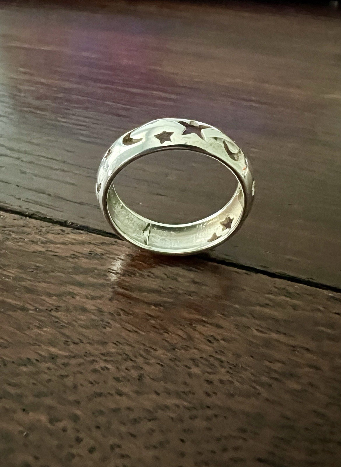 Star & Moon Cutout Band 7mm Sterling Silver sizes 6-12