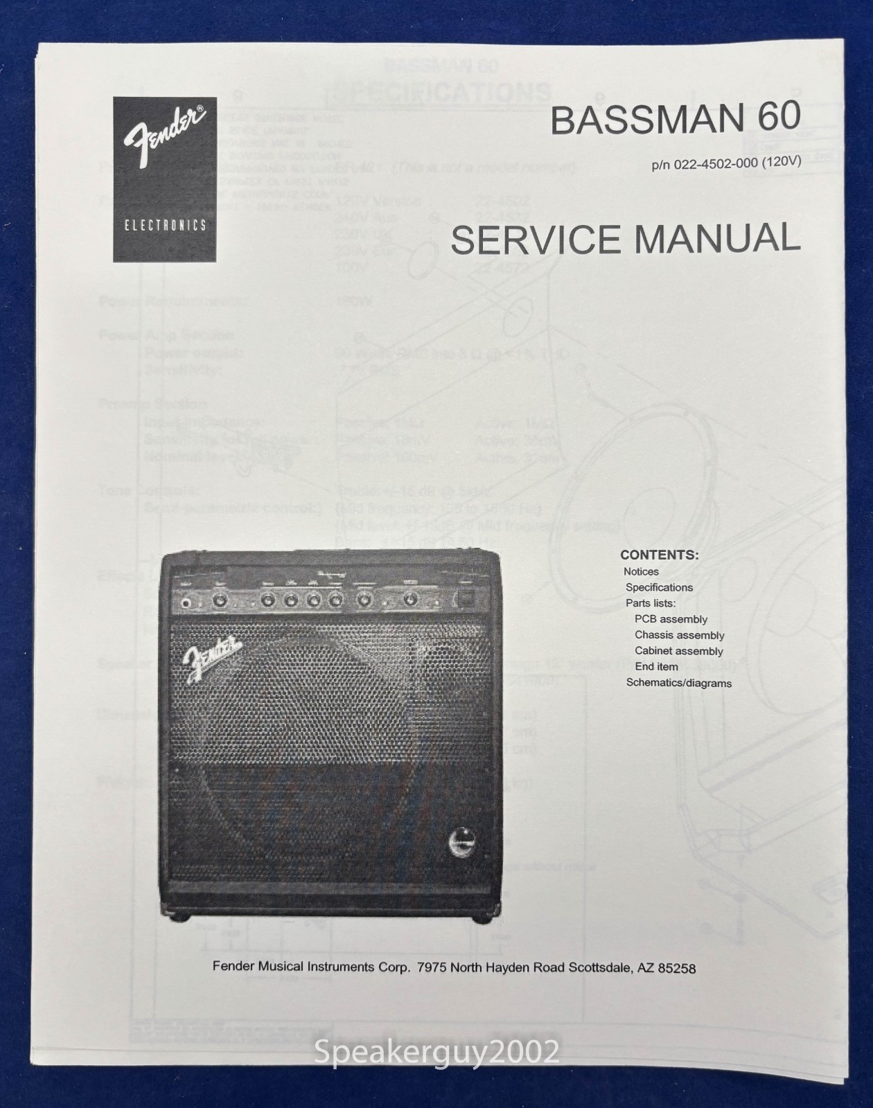 Original Fender Bassman 60 Service Manual