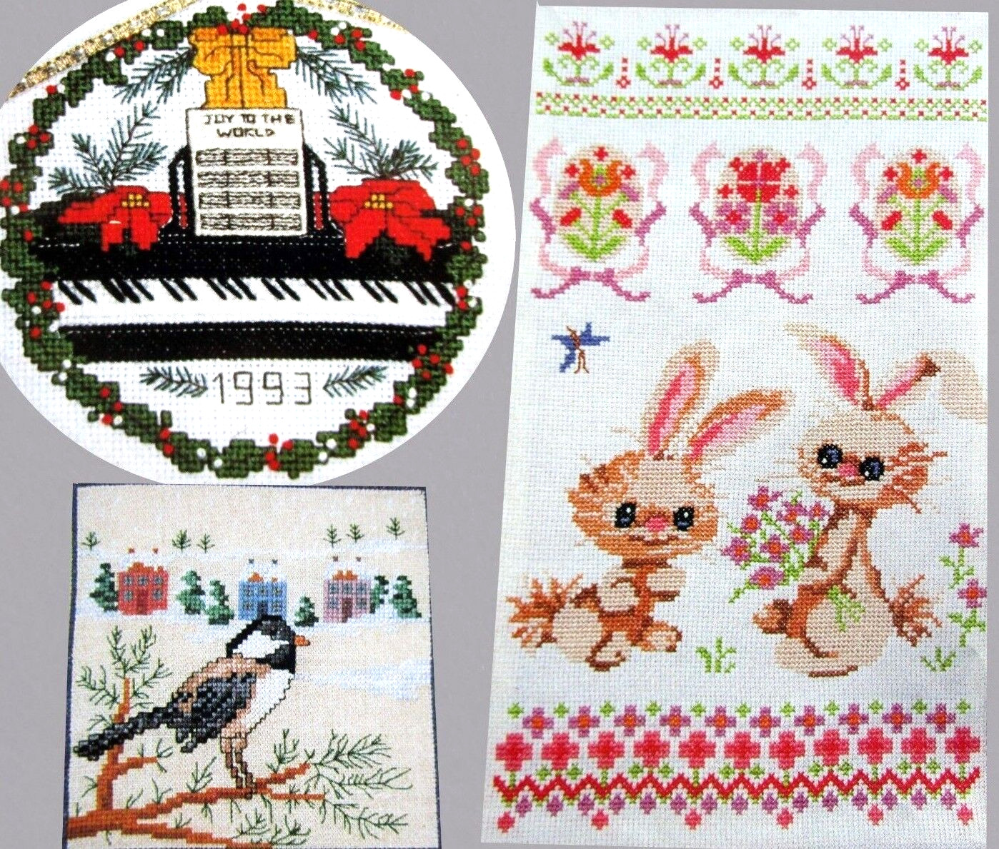 Joy To The World Piano Snowy Chickadee Easter Bunnies CROSS STITCH PATTERNS