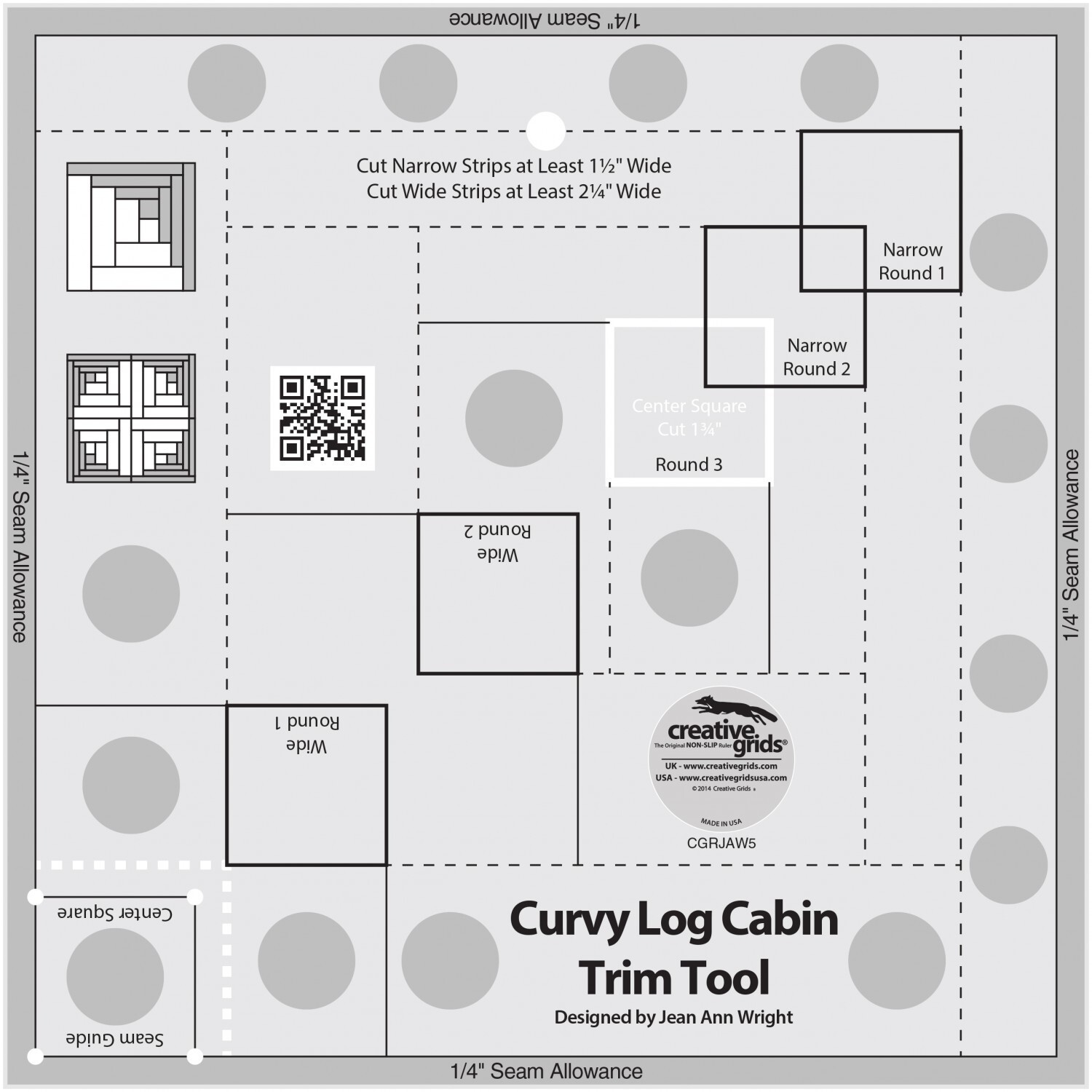 Creative Grids Curvy Log Cabin Trim Tool 8in Finished Blocks Part# CGRJAW5