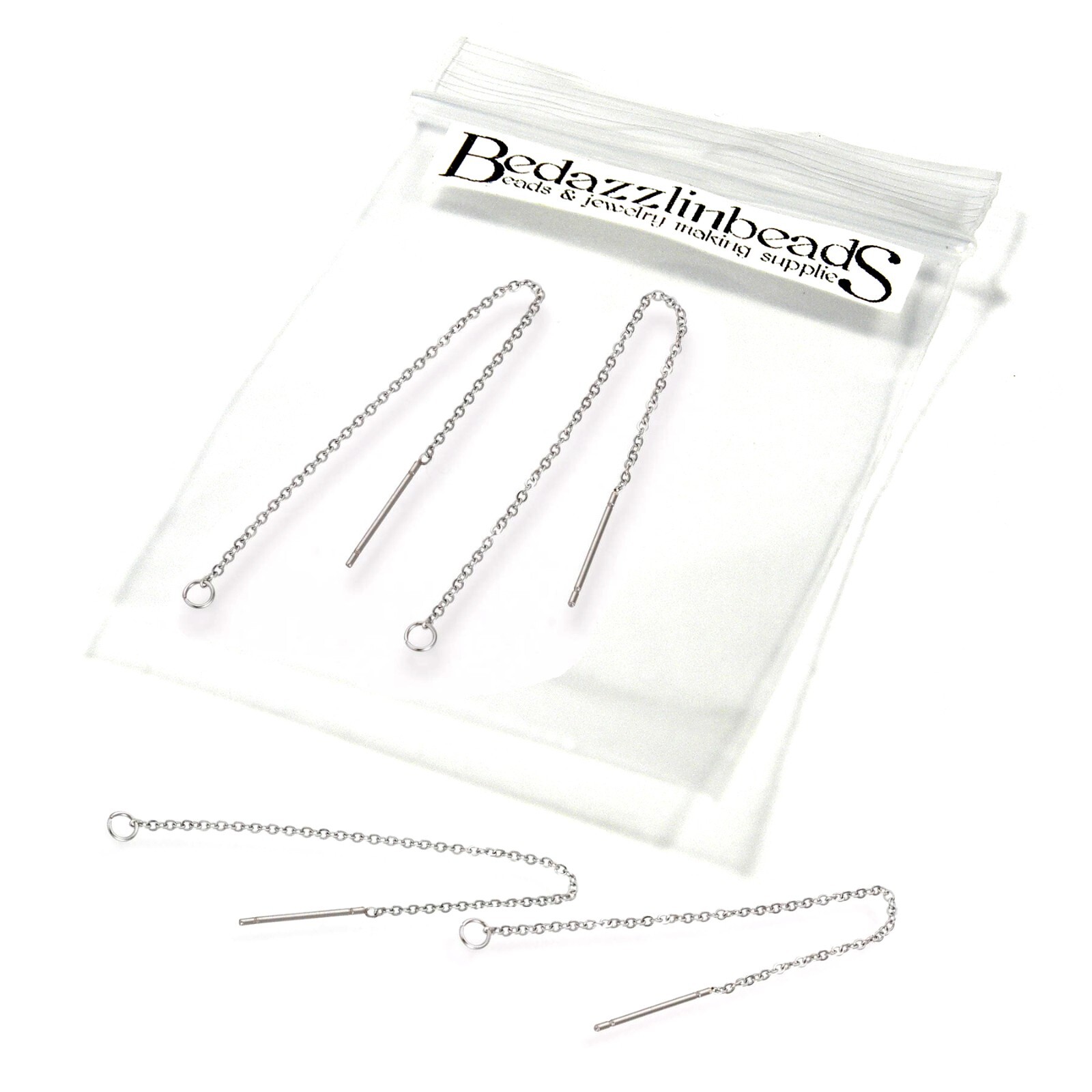 Pair Stainless Surgical Steel 4 inch Chain Earthread Earring Findings with Loop