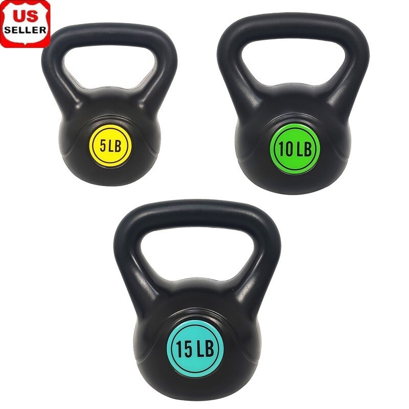 Vinyl Coated Wide Grip Kettlebell Set 5lb 10lb 15lbs Fitness Weight Training New