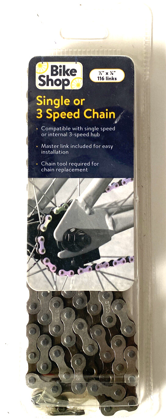 Bike Shop Single or 3-Speed Replacement Bicycle Chain Universal Fit 1/2" X 1/8"