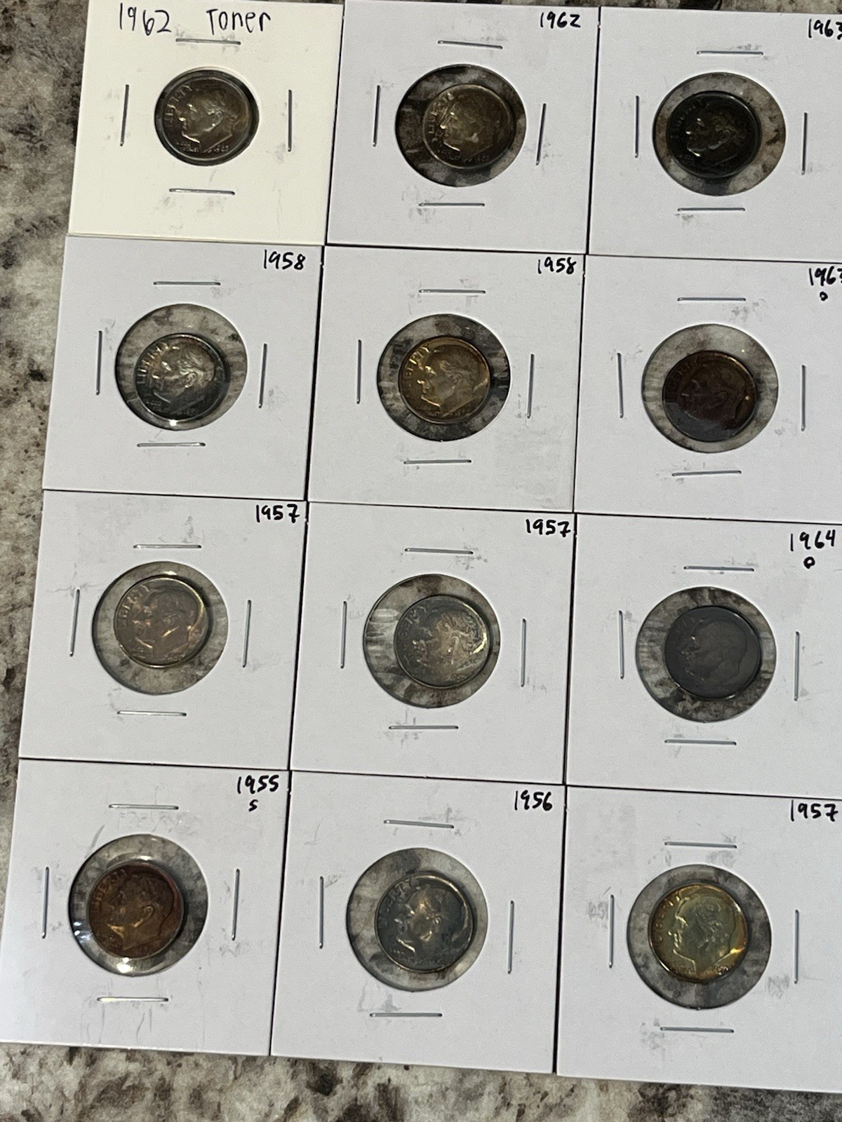 Pre 1964 Rosevelt 90% Silver Dime Lot of 12 Extremely Toned Condition BU