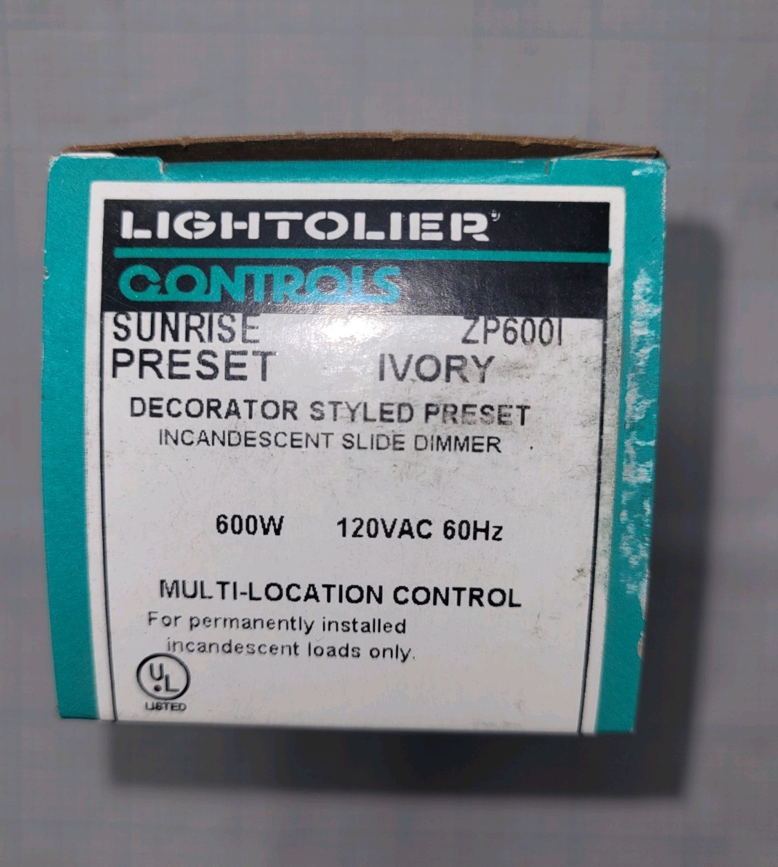 Lightolier ZP600-I Incandescent Dimmer 600 Watt 120 Volt Ivory Finish