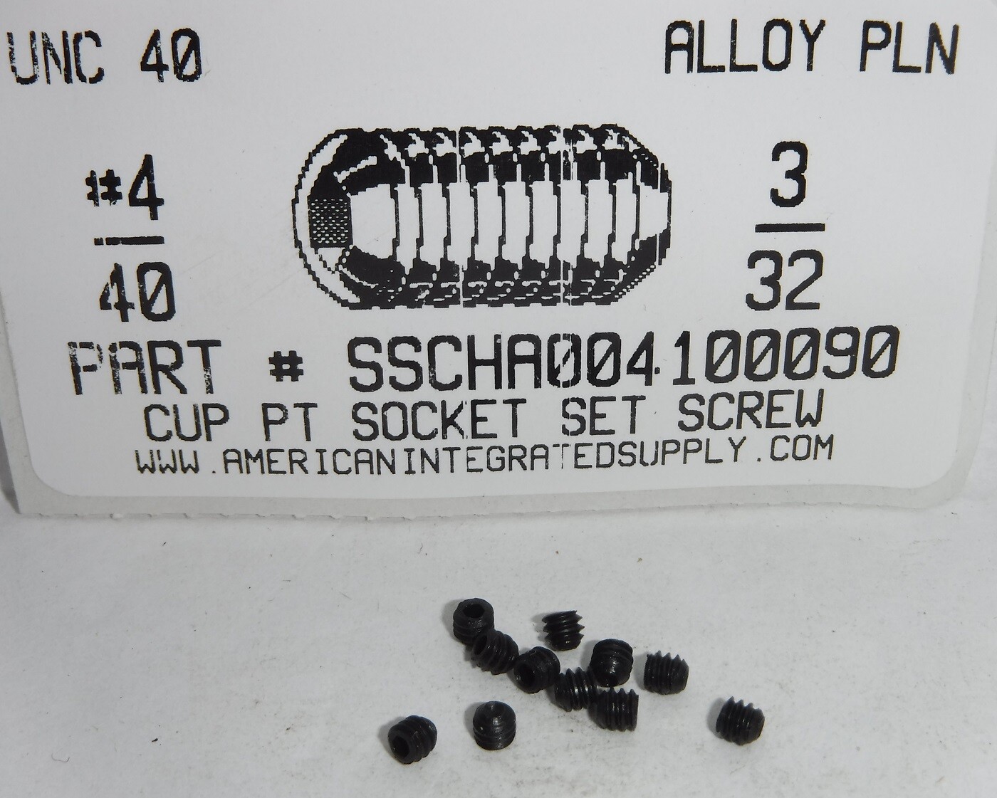 #4-40x3/32 Hex Socket Set Screws Cup Point Alloy Steel (250)