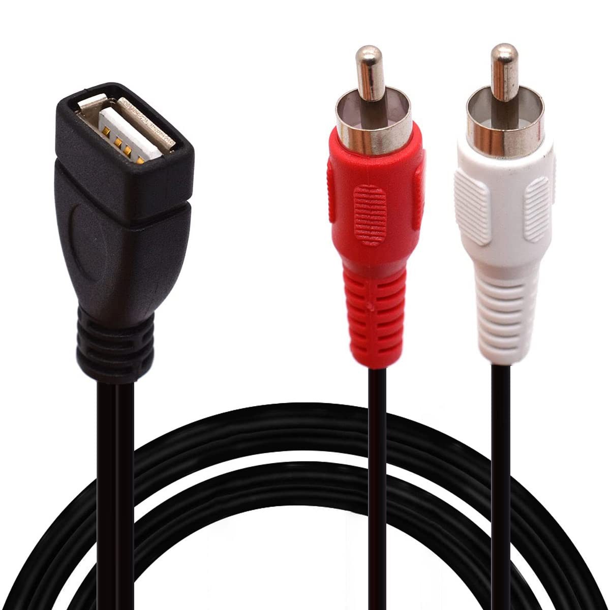 PIIHUSW USB to RCA Cable, A 2.0 Female 2 Male 1.5 Meter, Black