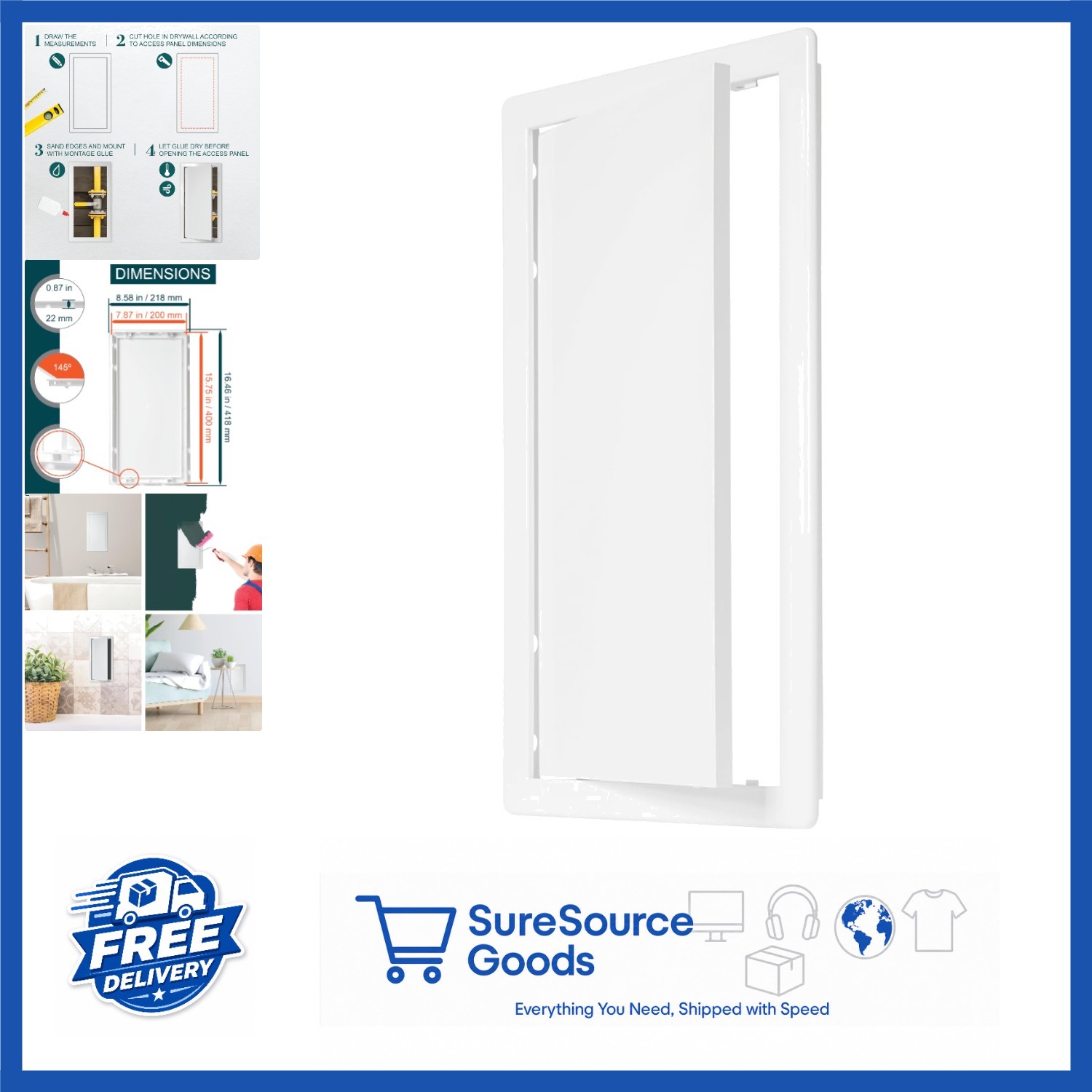 DIY 8" x 16" White Plastic Access Panel for Plumbing and Electrical Access