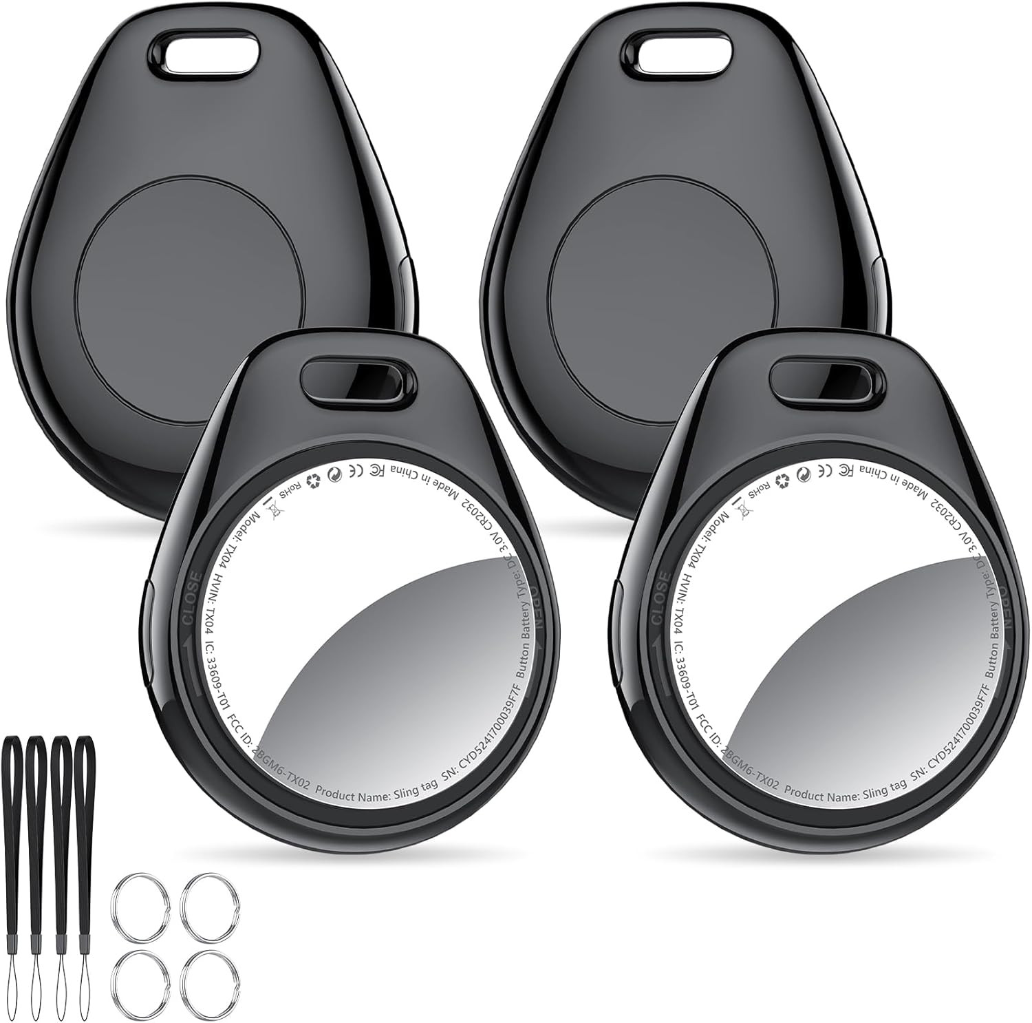 [iOS Only] Tukio Air Tracker Tags 4 Pack Black, [Apple MFi Certified] Bluetooth