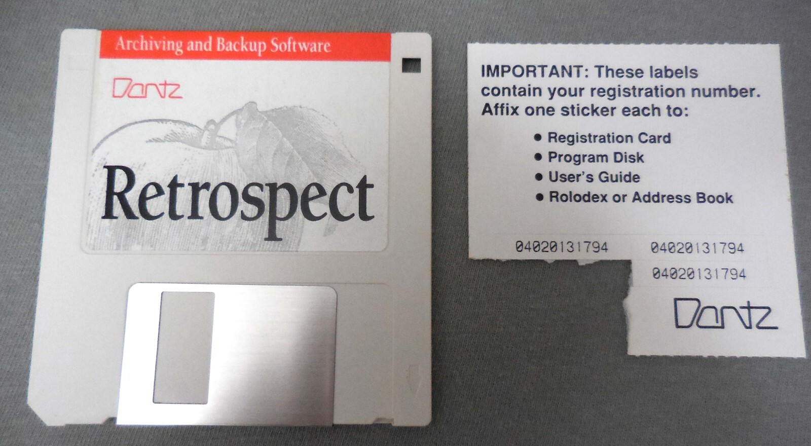 Dantz Retrospect Macintosh Backup Software 1.3 Vintage Mac Apple 3.5" Floppy