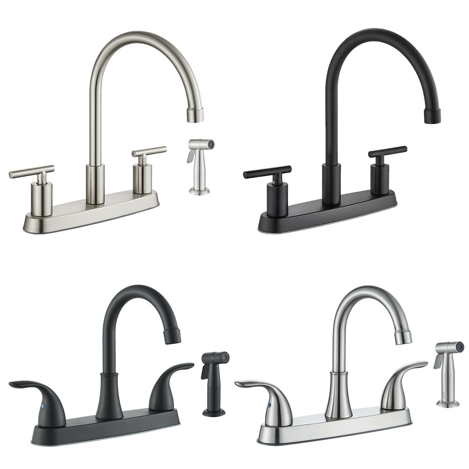Kitchen Faucet with Side Sprayer 2 Handles 8 inch Centerset 3 Holes Mixer Faucet