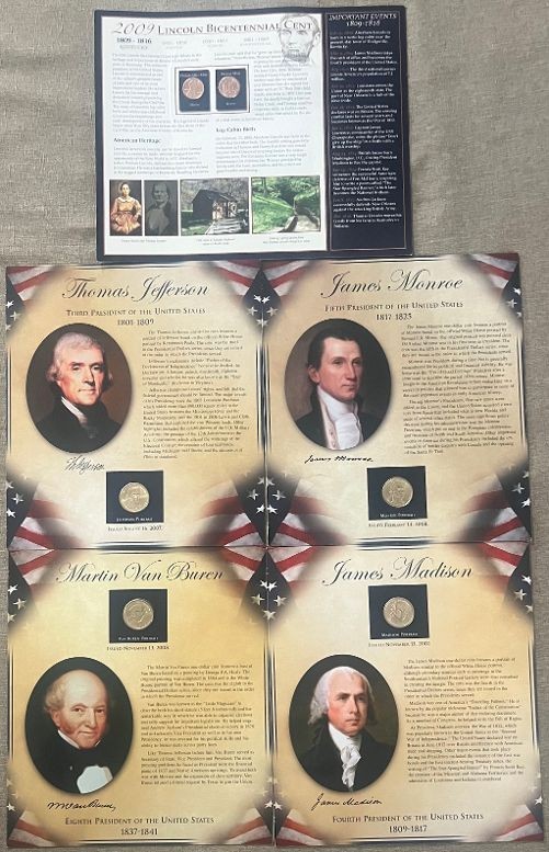 2007 - 08 Jefferson, Van Buren, Monroe, Madison $1 Limited Coin n Stamp nLincoln