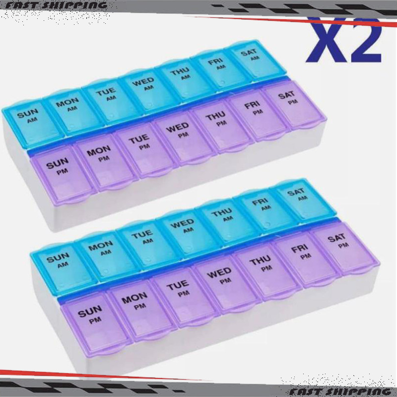2PCS Organizer Case Medicine Weekly Pill Box Organizer Twice a Day 7 day AMPM