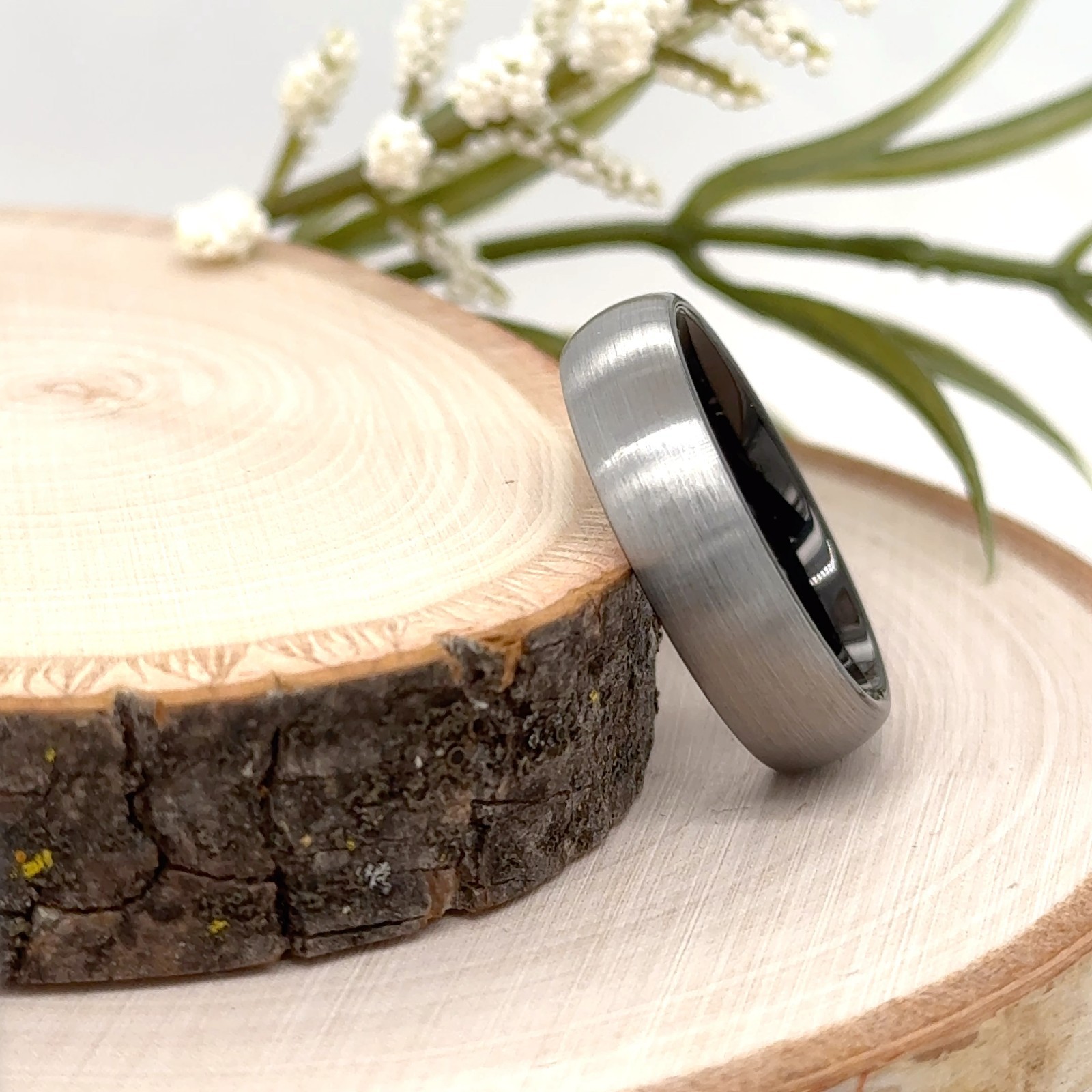 6mm Silver Tungsten Wedding Ring Matte Polished Edge Comfort Fit Christmas Band