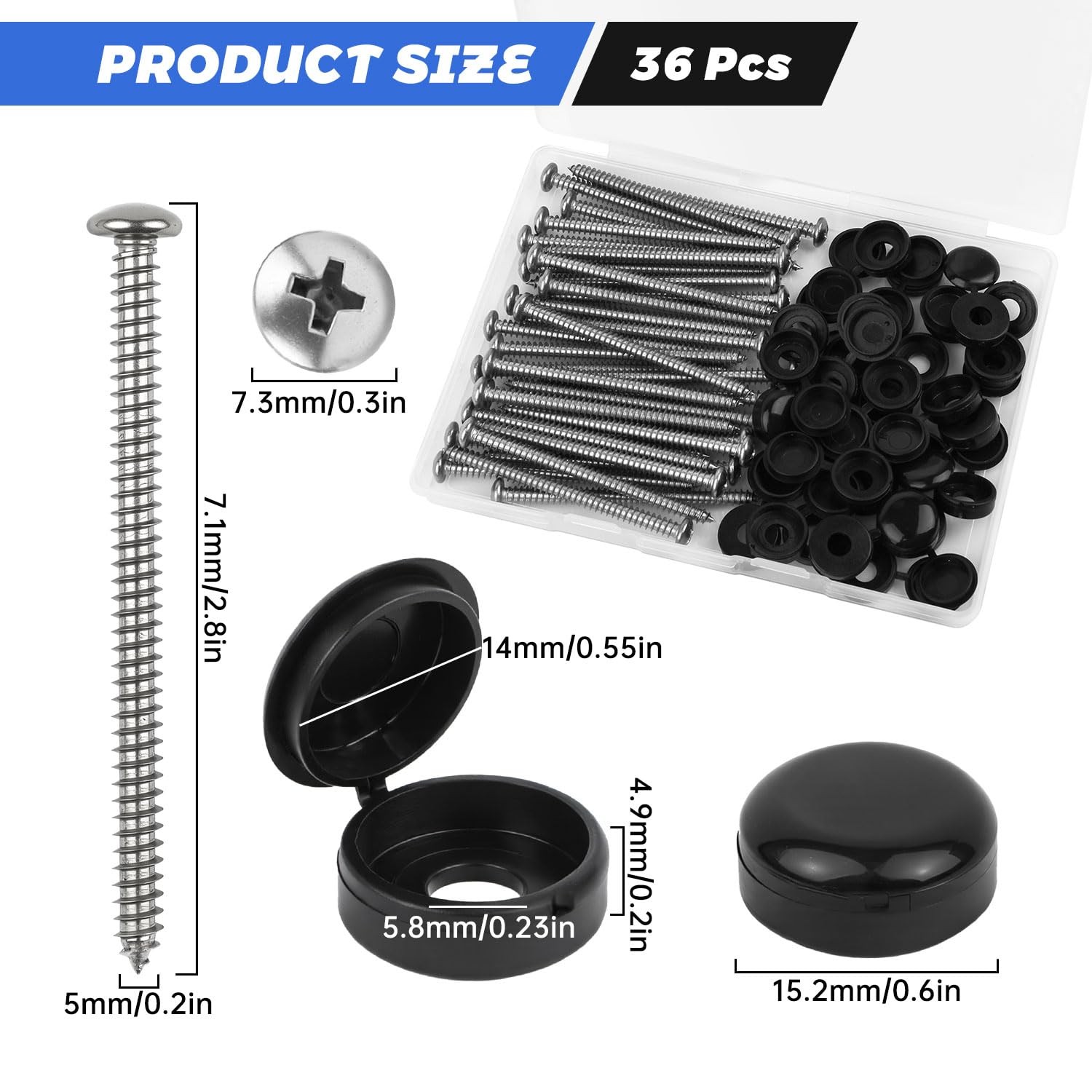 36 Set 3Inch Shutter Screws and Caps, Shutter Screws with Caps, Fasteners wit...