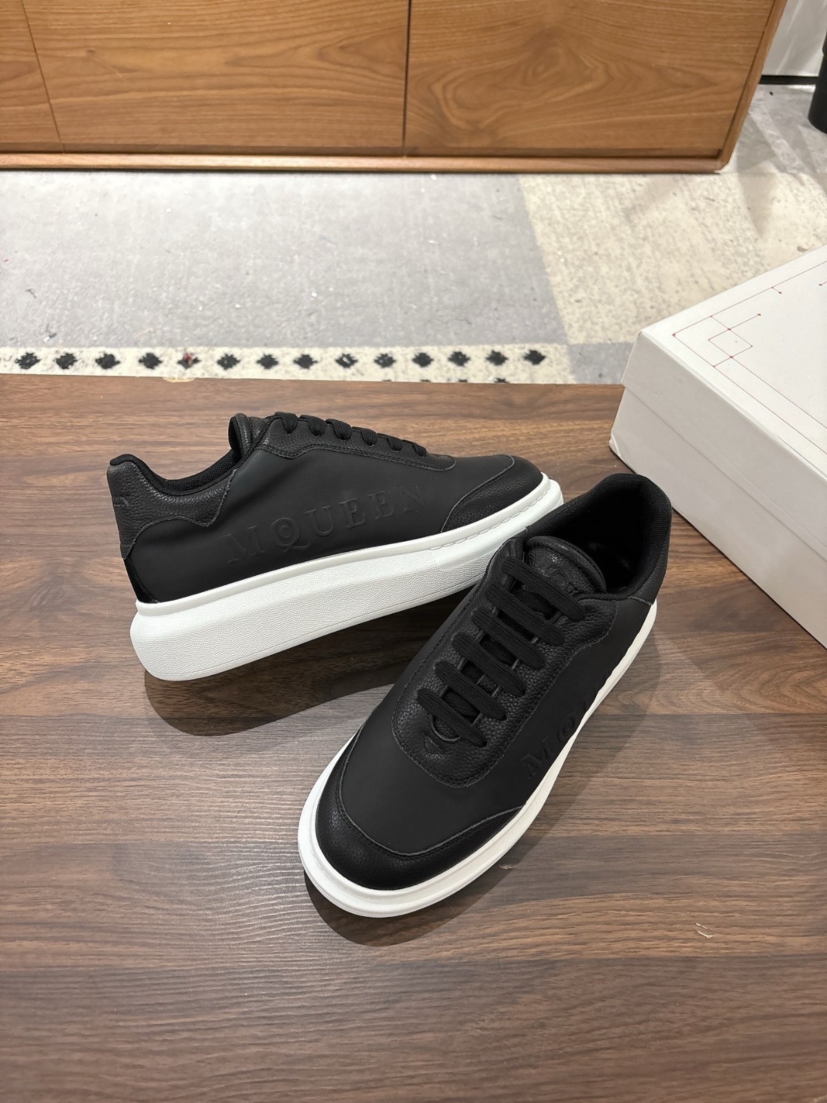 Alexander McQueen Logo Low Top Sneaker Black White Leather