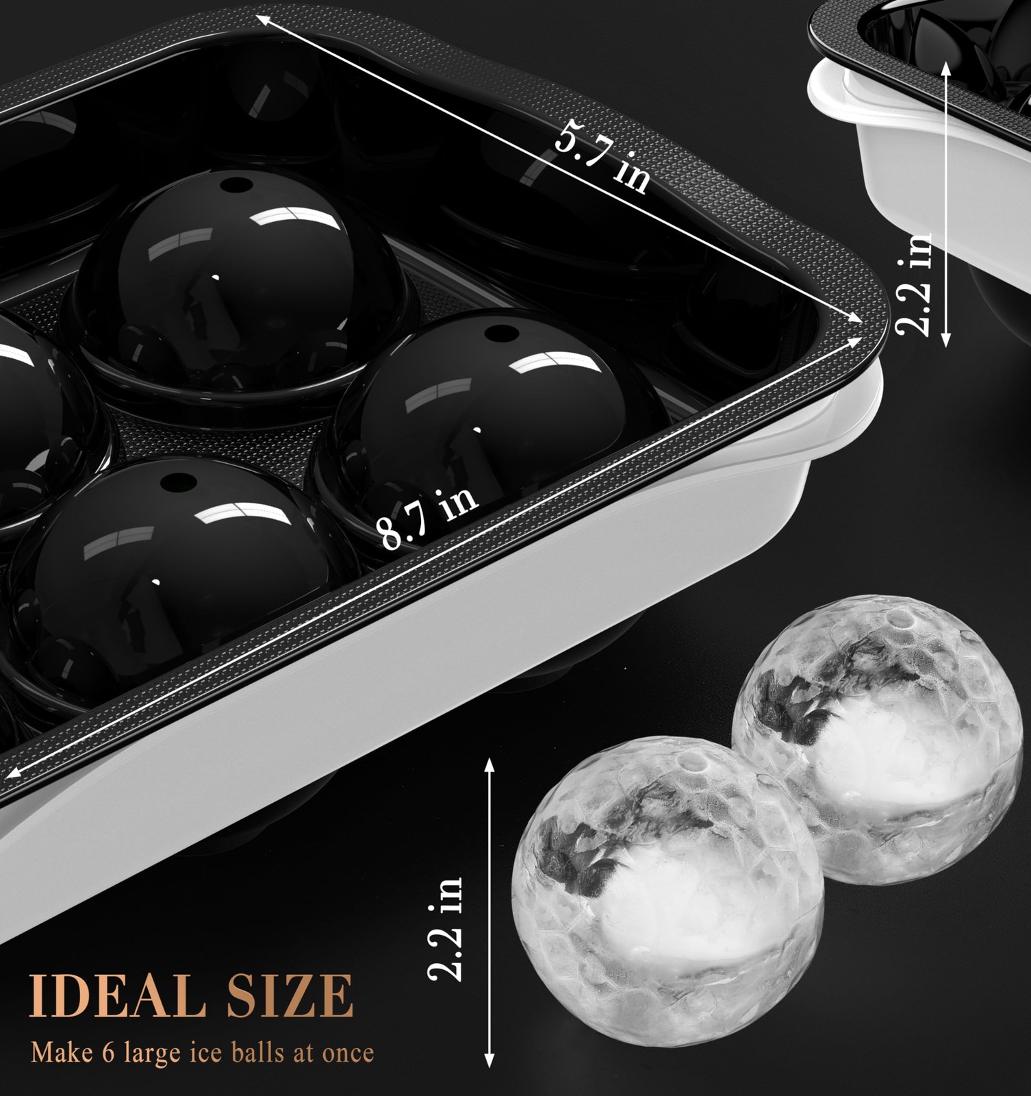 6-Cavity Ice Ball Maker Easy Release Silicone Round Ice Cube Trays with Lids