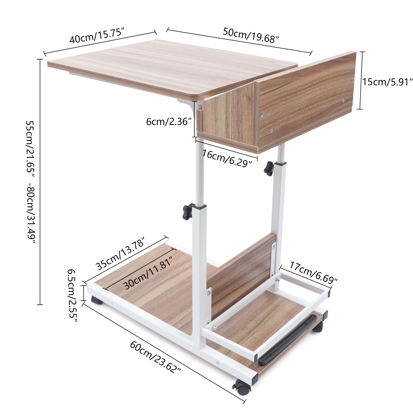 Adjustable Height Laptop Desk Rolling Bedside Table Computer Over Bed Standing