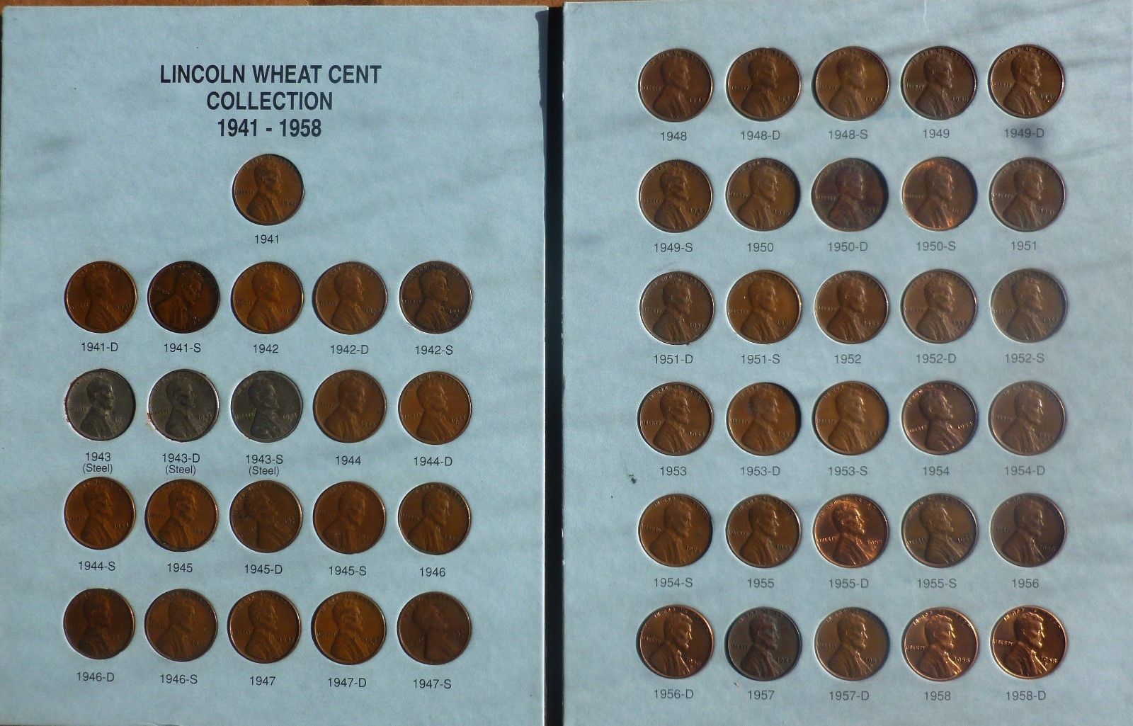 Complete No 2 Lincoln Wheat 1941 to 1958 PDS 51 coins (NO Folder) #F07