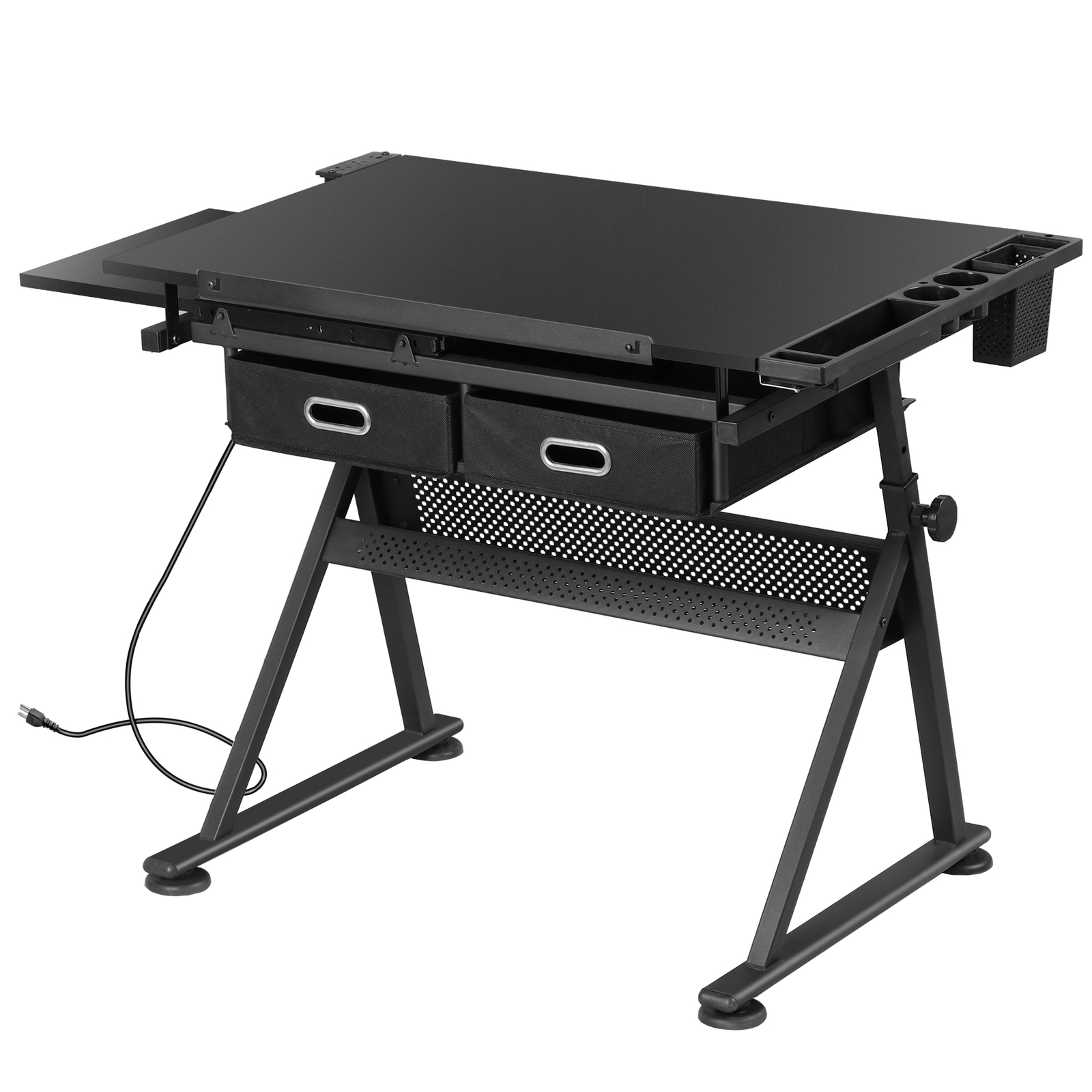 Adjustable Height Drafting Drawing Table Tiltable Tabletop Edge Stopper Black