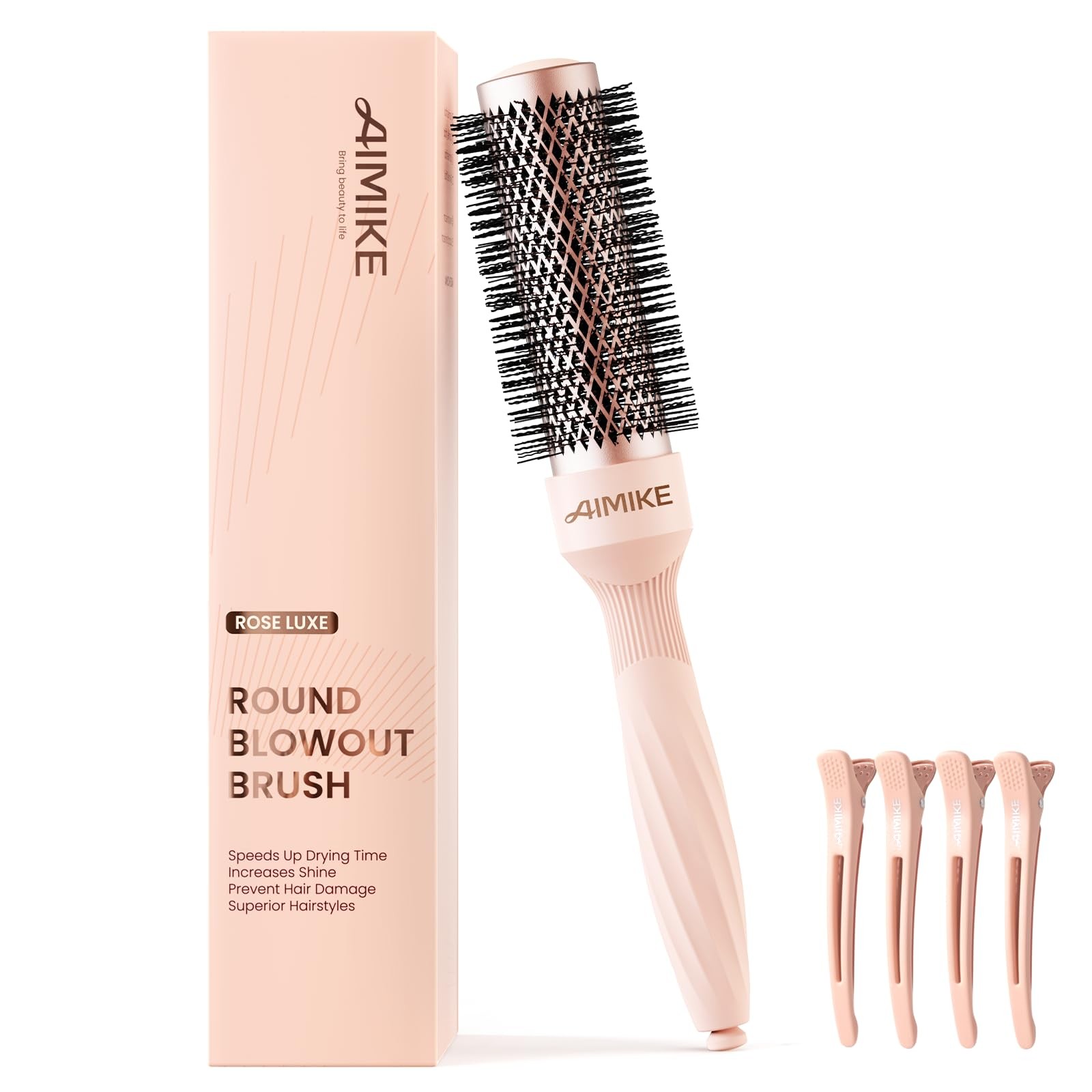 AIMIKE Rose Luxe Small Round Thermal Ceramic Hair Brush - Blow Dry & Styling