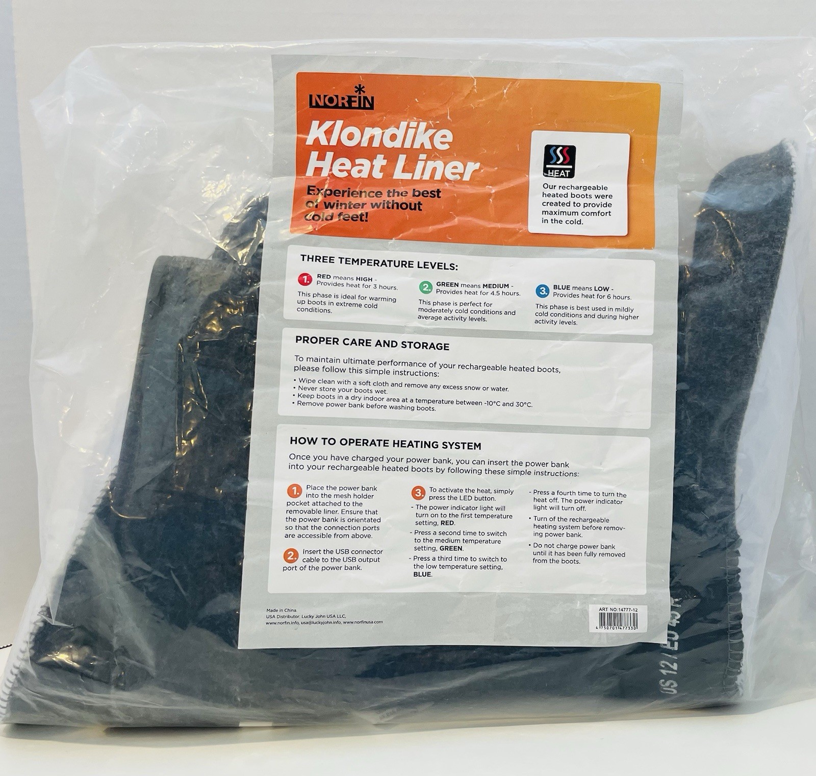 Norfin Klondike Thinsulate Heated Boot Replacement Liners, One Pair, Size 12
