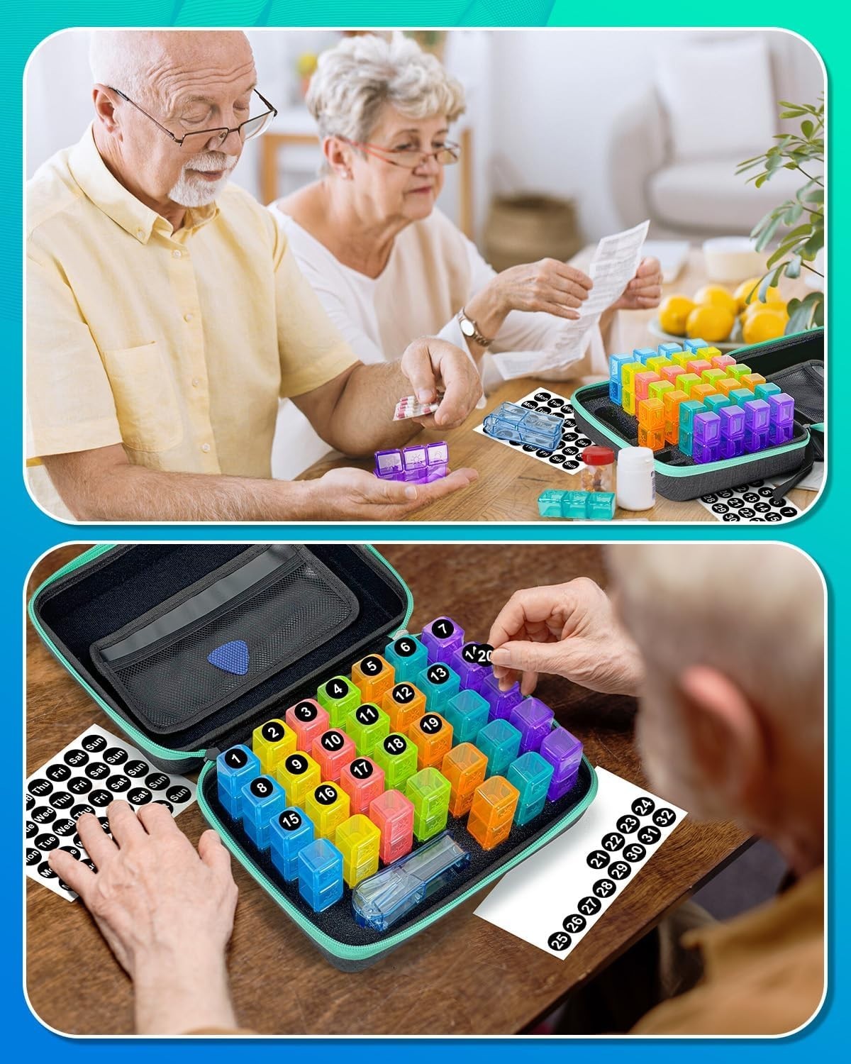 Hard Shell Black Pill Organizer - 31 Compartments for Easy Medication Management