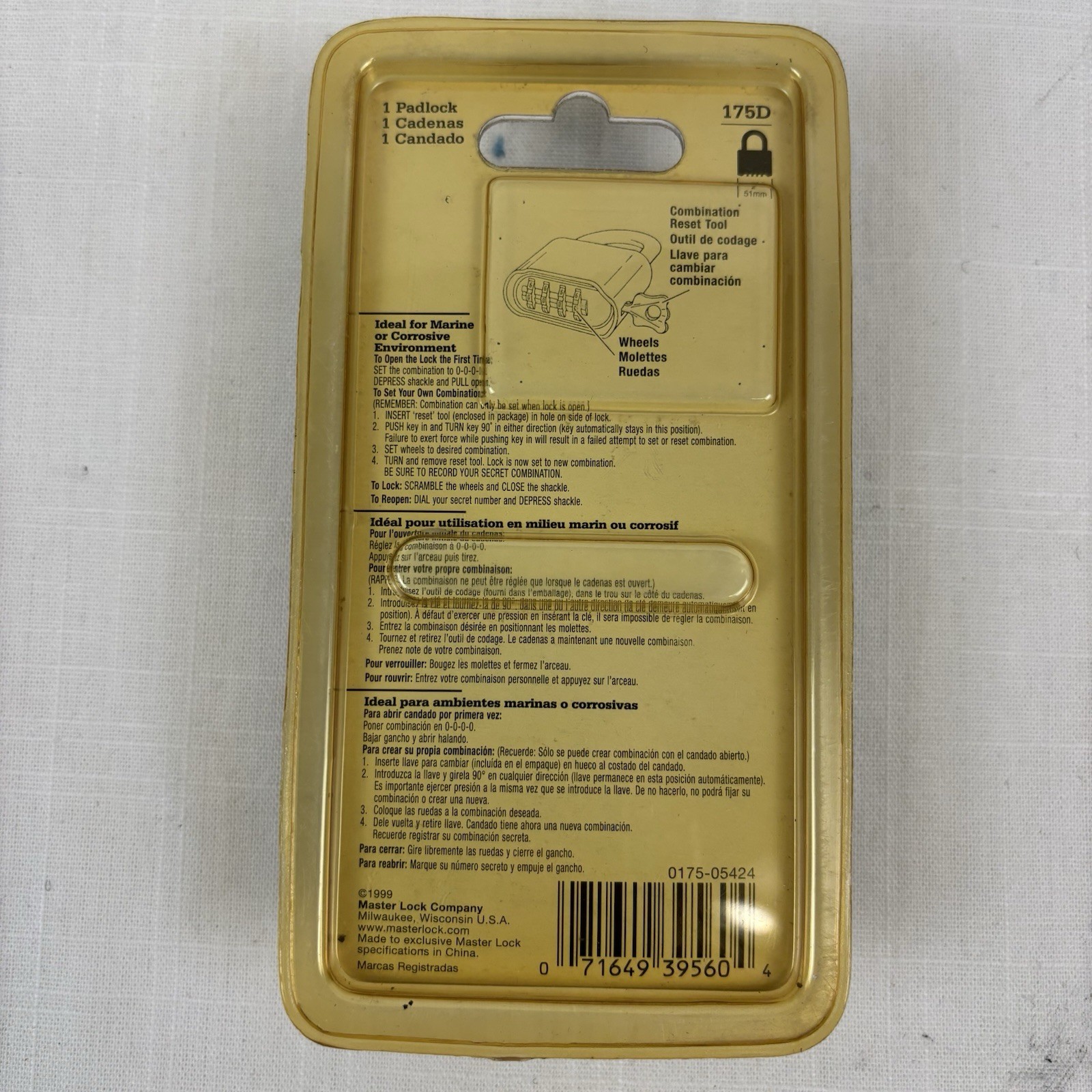 Master Lock 175D Set-your-own Combo Lock 1in Shackle Master 175D